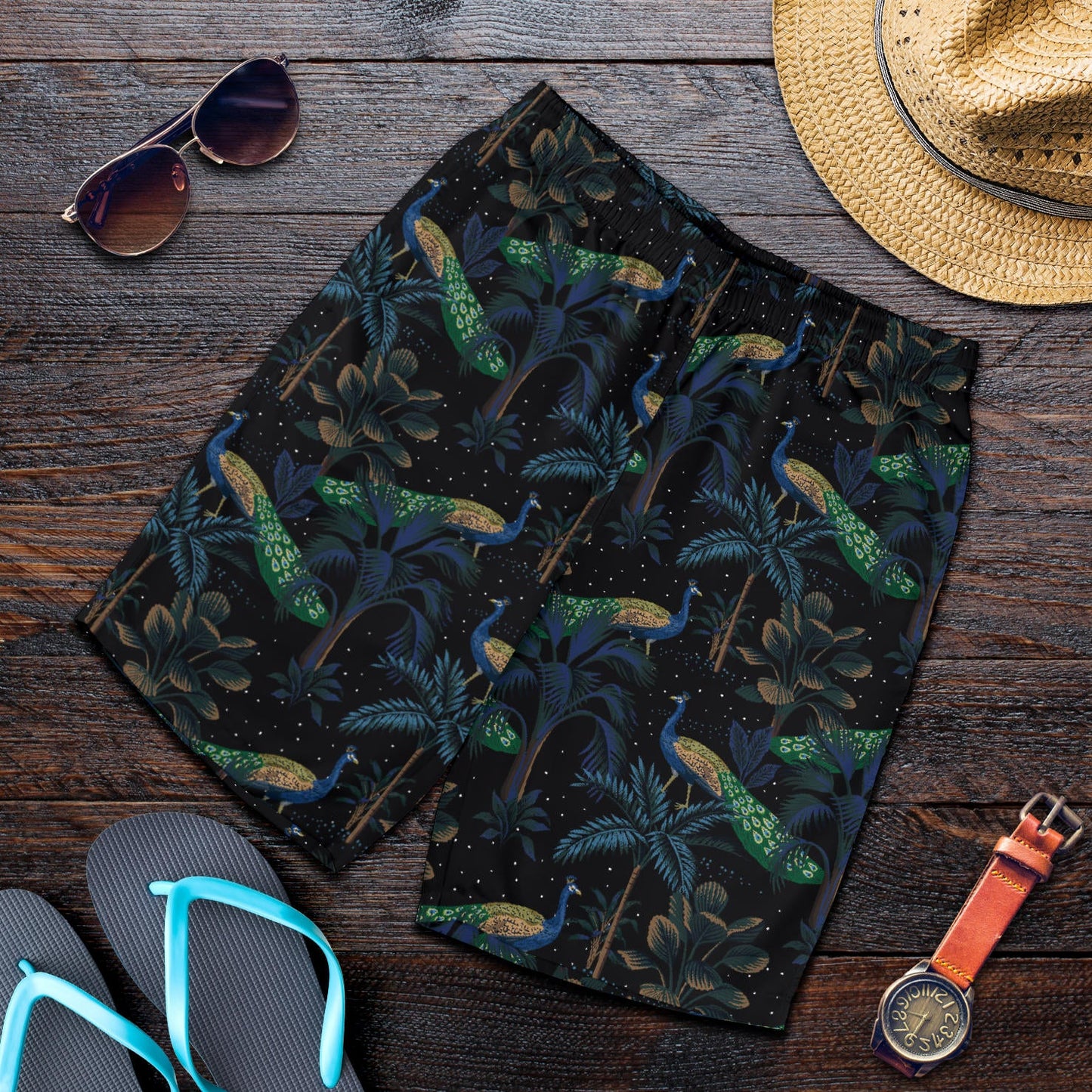 Rainforest Peacock Pattern Print Design A04 Mens Shorts
