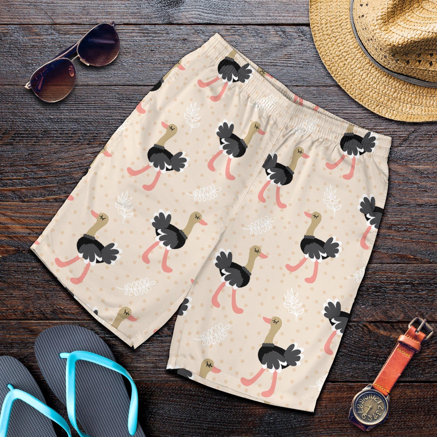 Ostrich Pattern Print Design 02 Mens Shorts