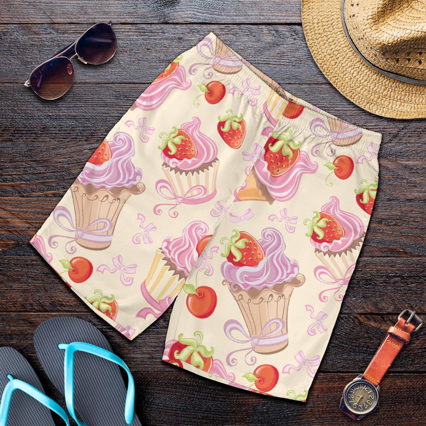 Strawberry Pink CupCake Mens Shorts