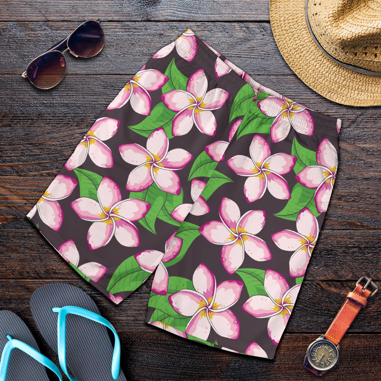 Pink Plumeria Pattern Print Design PM019 Mens Shorts