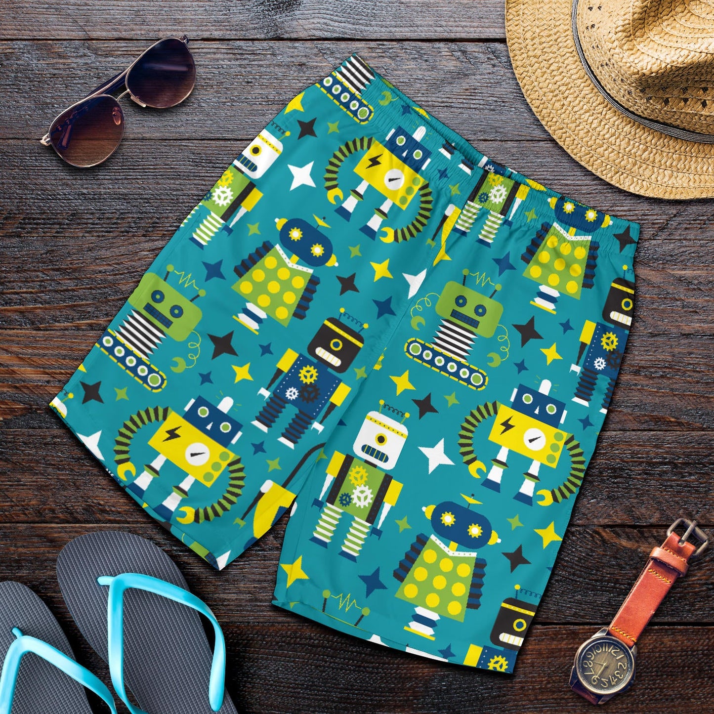 Robot Pattern Print Design A02 Mens Shorts