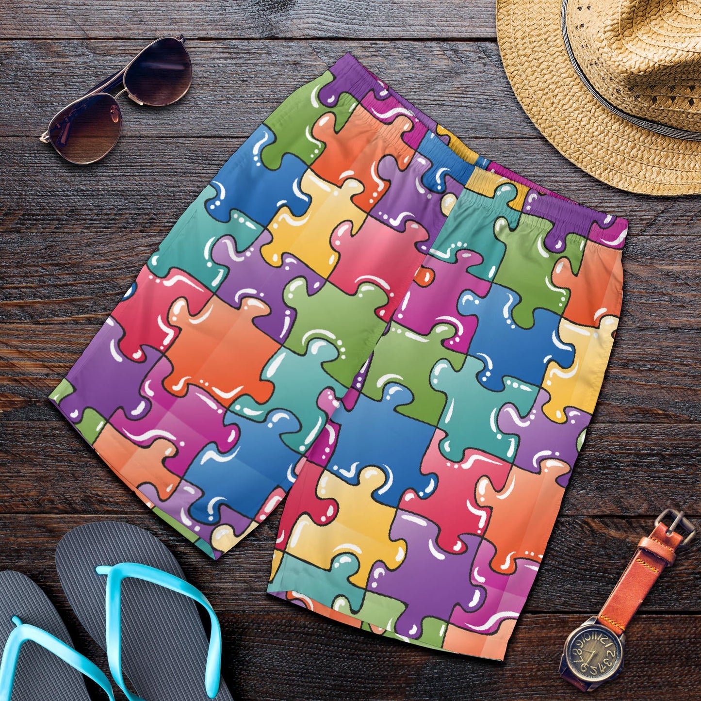 Puzzle Pattern Print Design A05 Mens Shorts