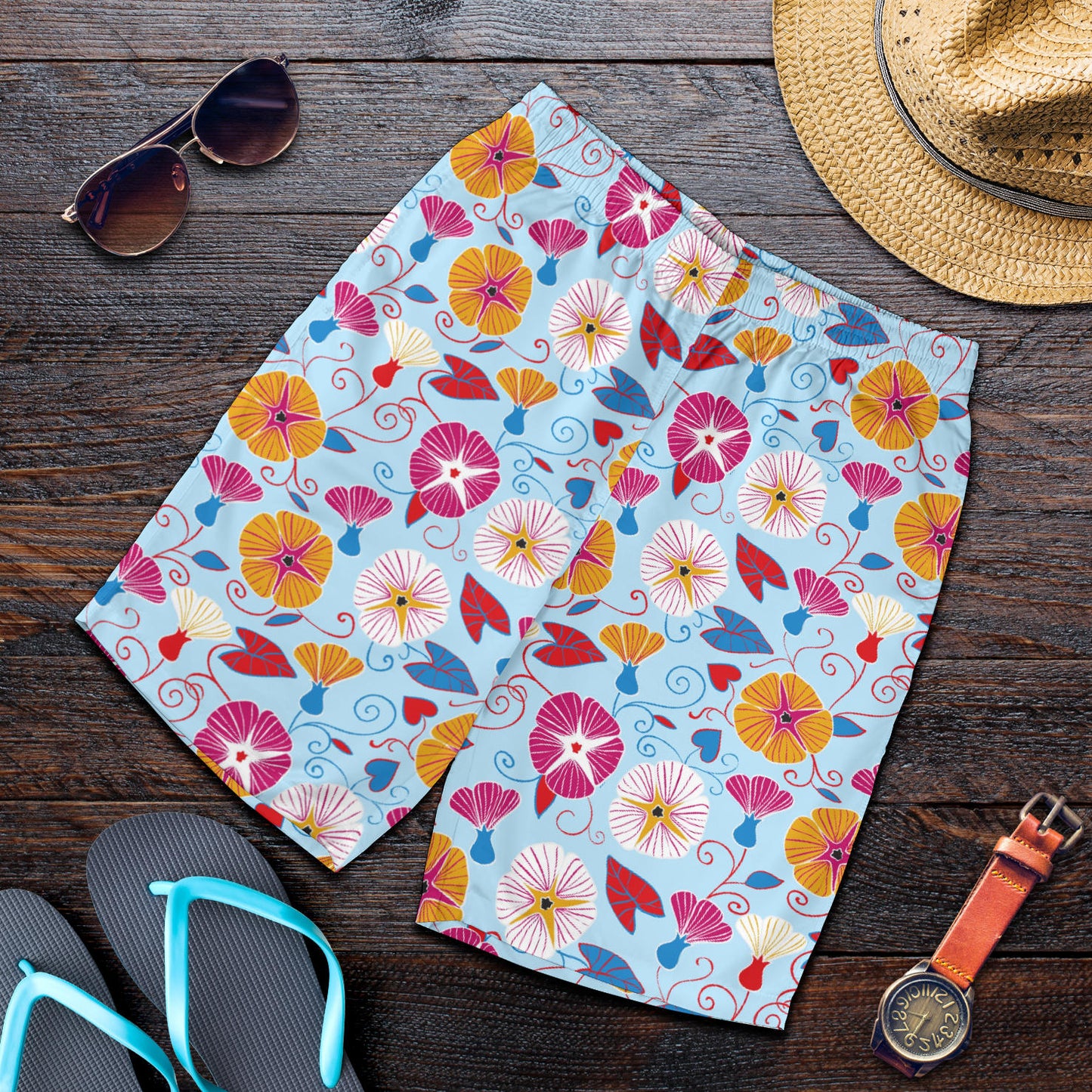 Morning Glory Pattern Print Design MG06 Mens Shorts