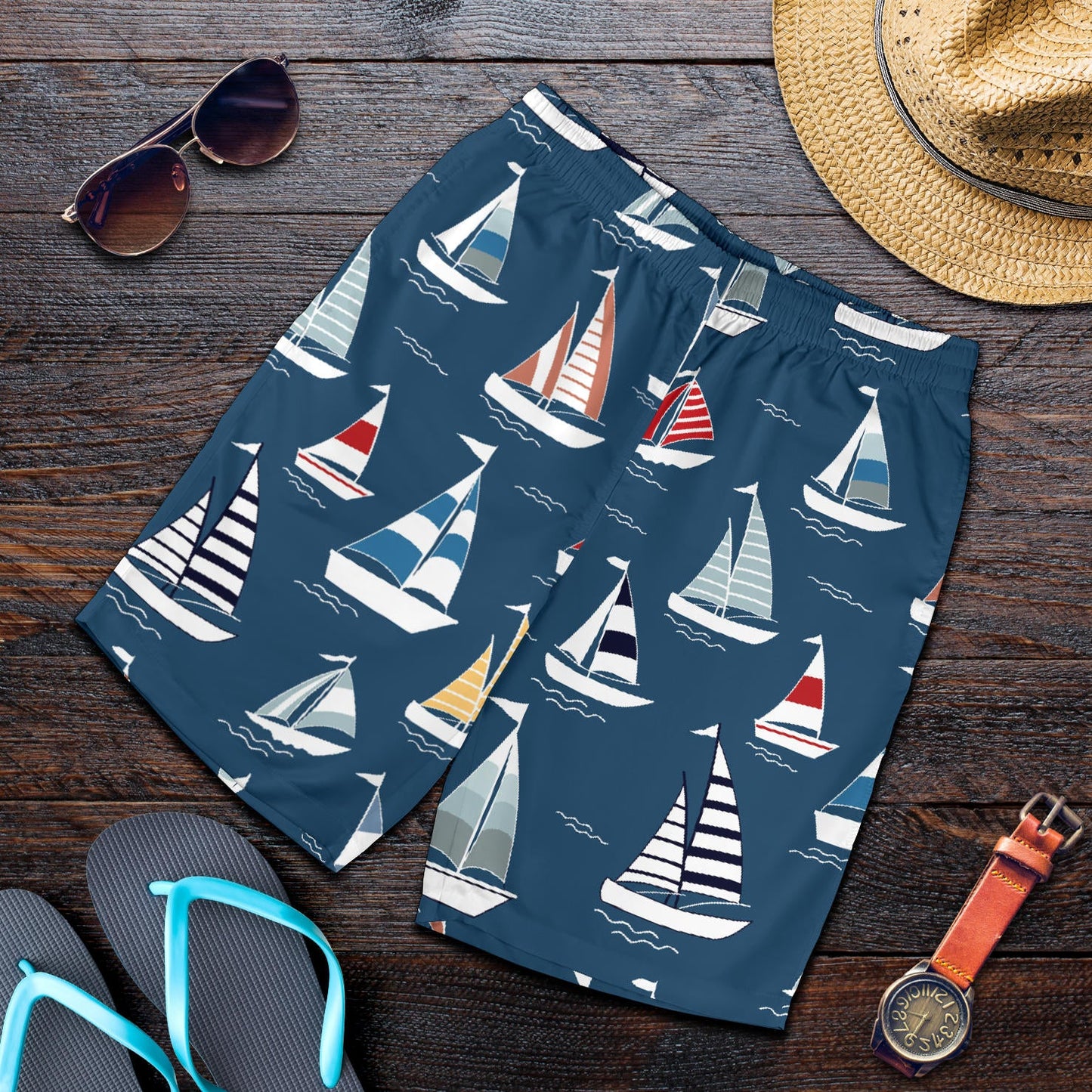 Sailing Ships Pattern Print Design A04 Mens Shorts