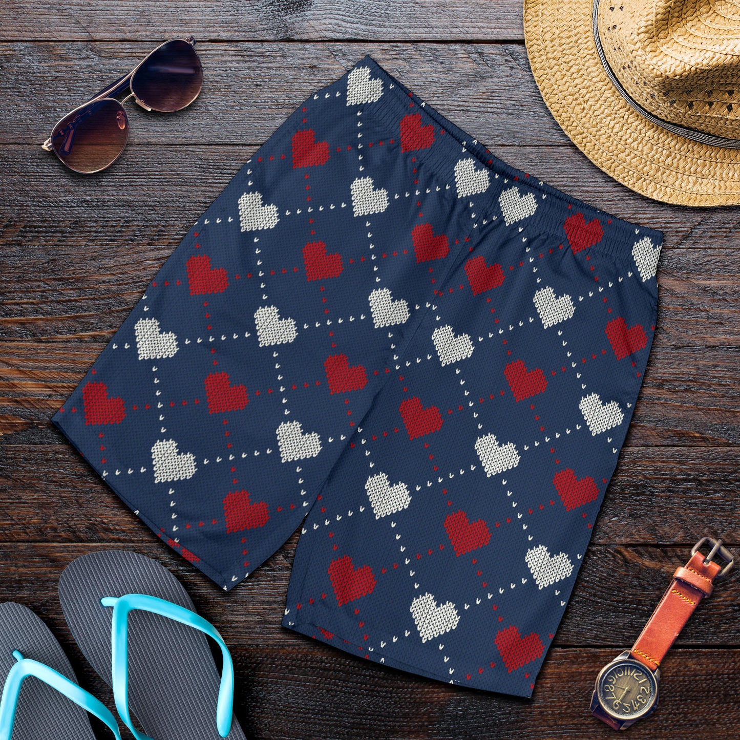 Heart Knit Pattern Print Design HE05 Mens Shorts