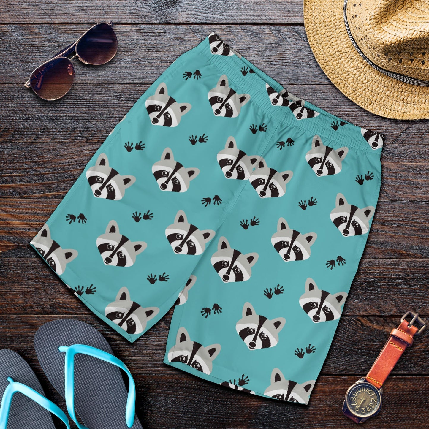 Raccoon Pattern Print Design A01 Mens Shorts