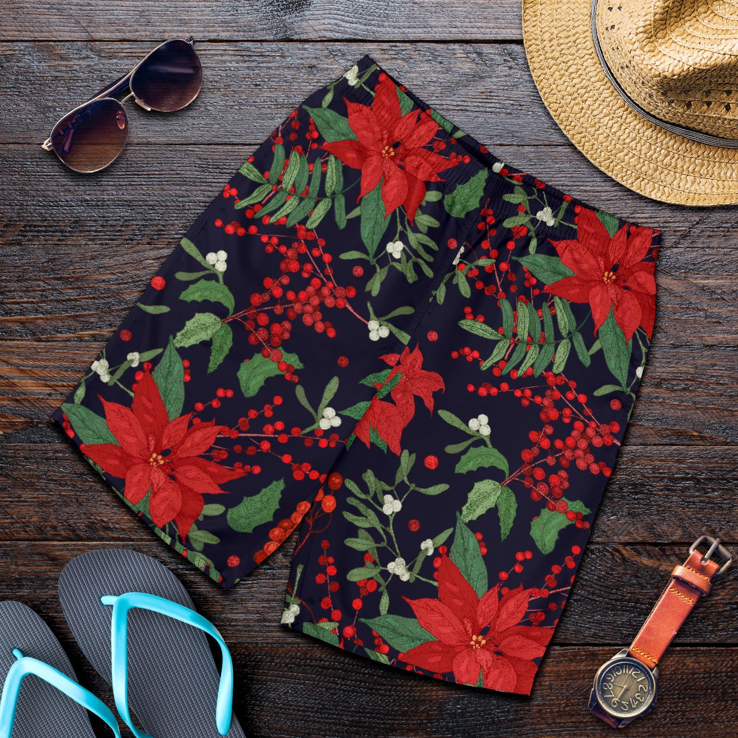 Poinsettia Pattern Print Design POT02 Mens Shorts
