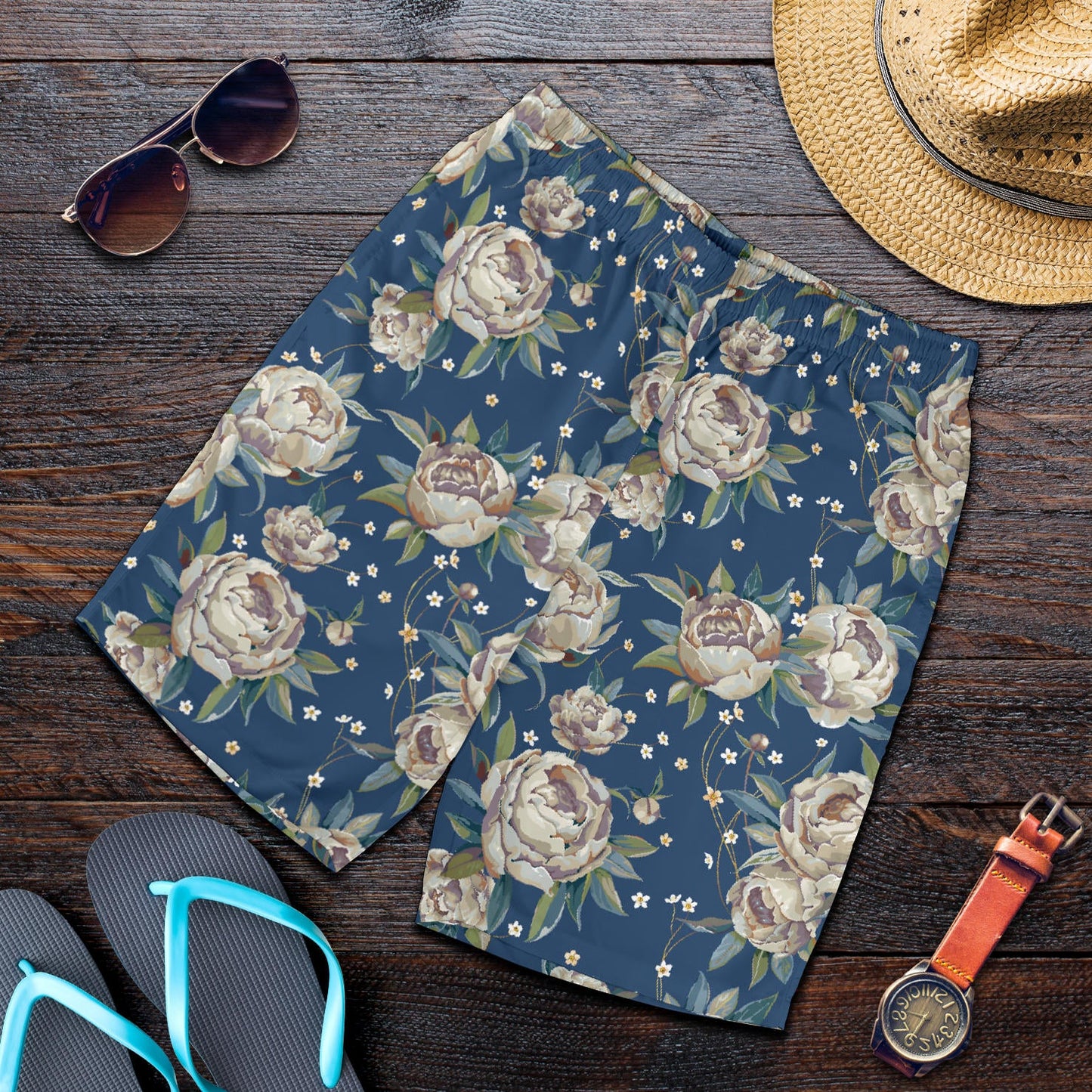 Peony Pattern Print Design A03 Mens Shorts