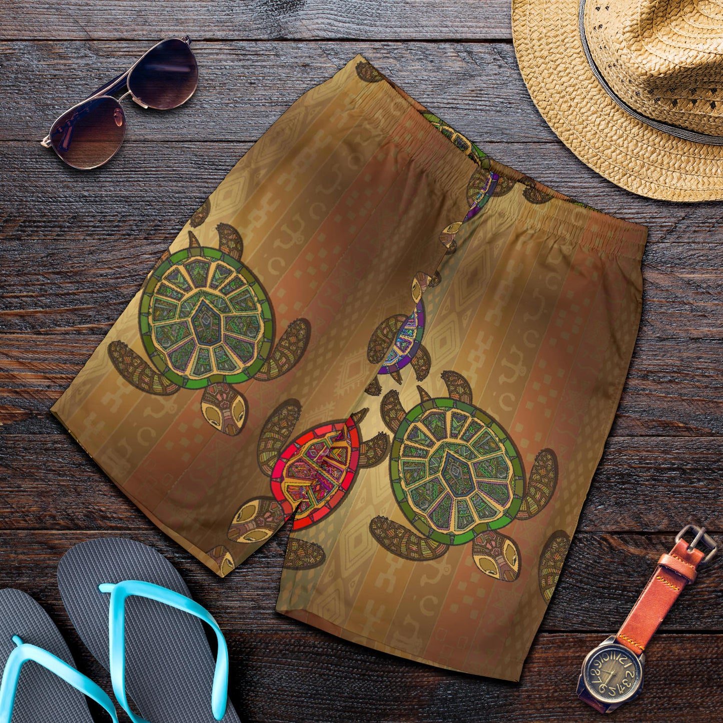 Sea Turtle Tribal Colorful Mens Shorts