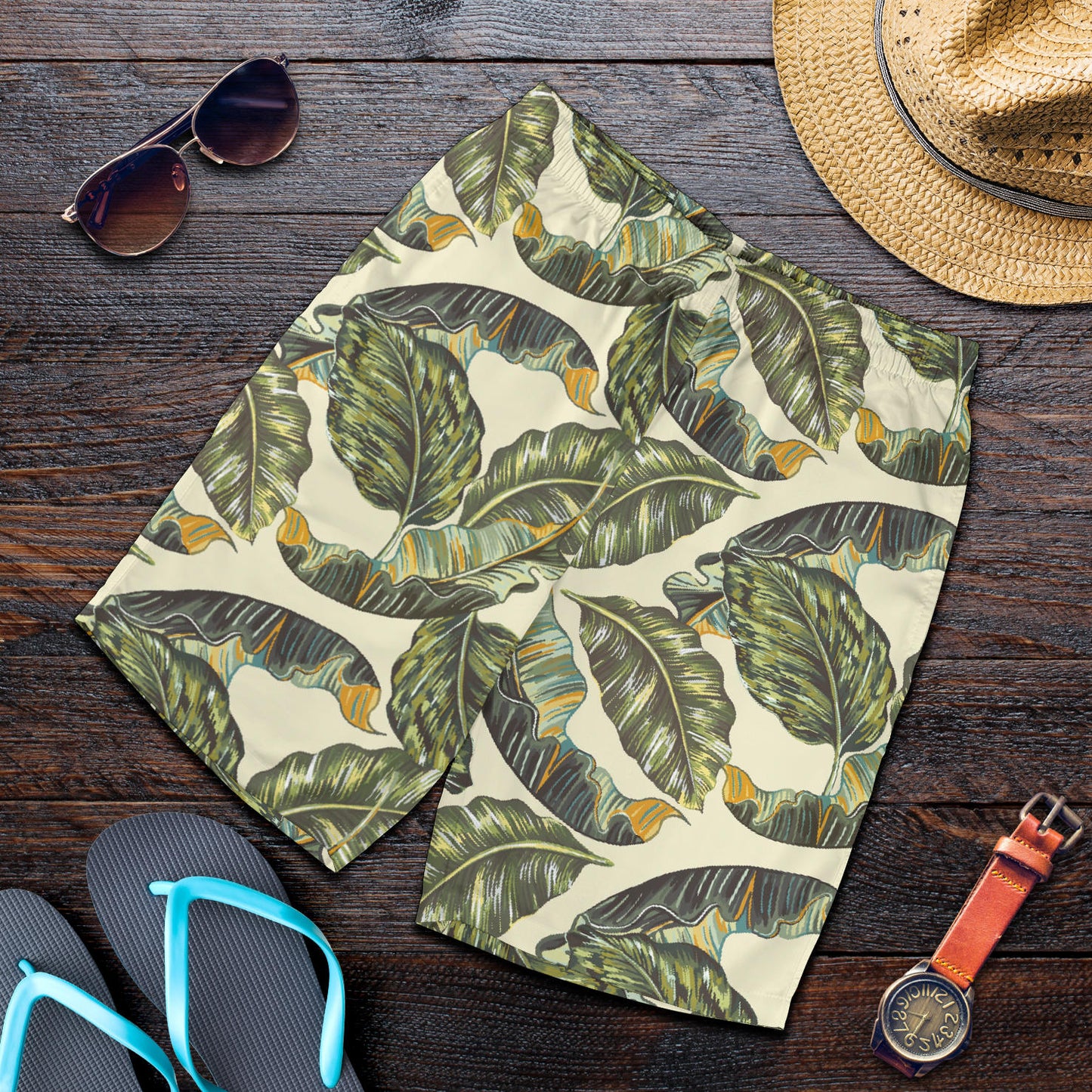 Banana Leaf Pattern Print Design BL08 Mens Shorts