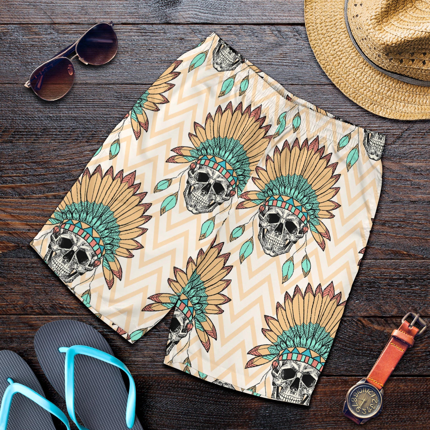 Indian Skull Pattern Mens Shorts
