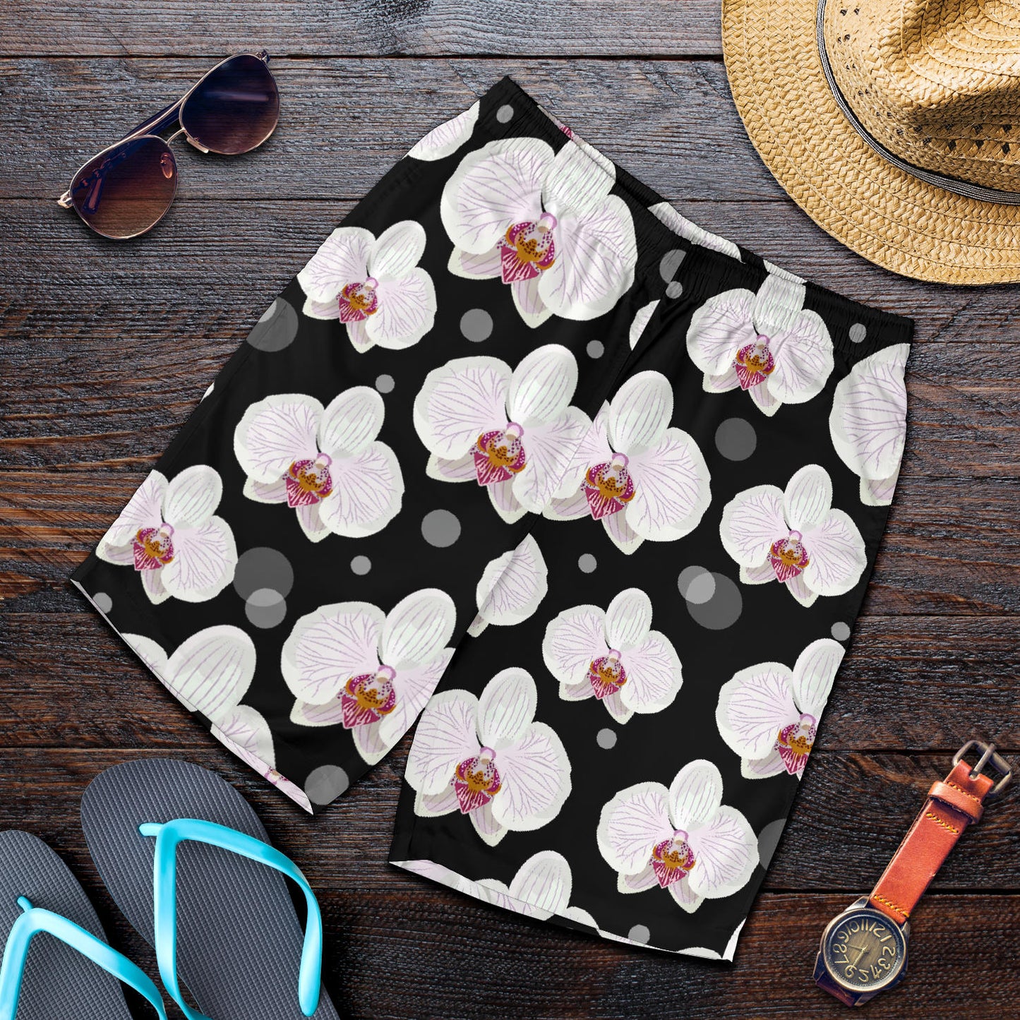 Orchid White Pattern Print Design OR09 Mens Shorts