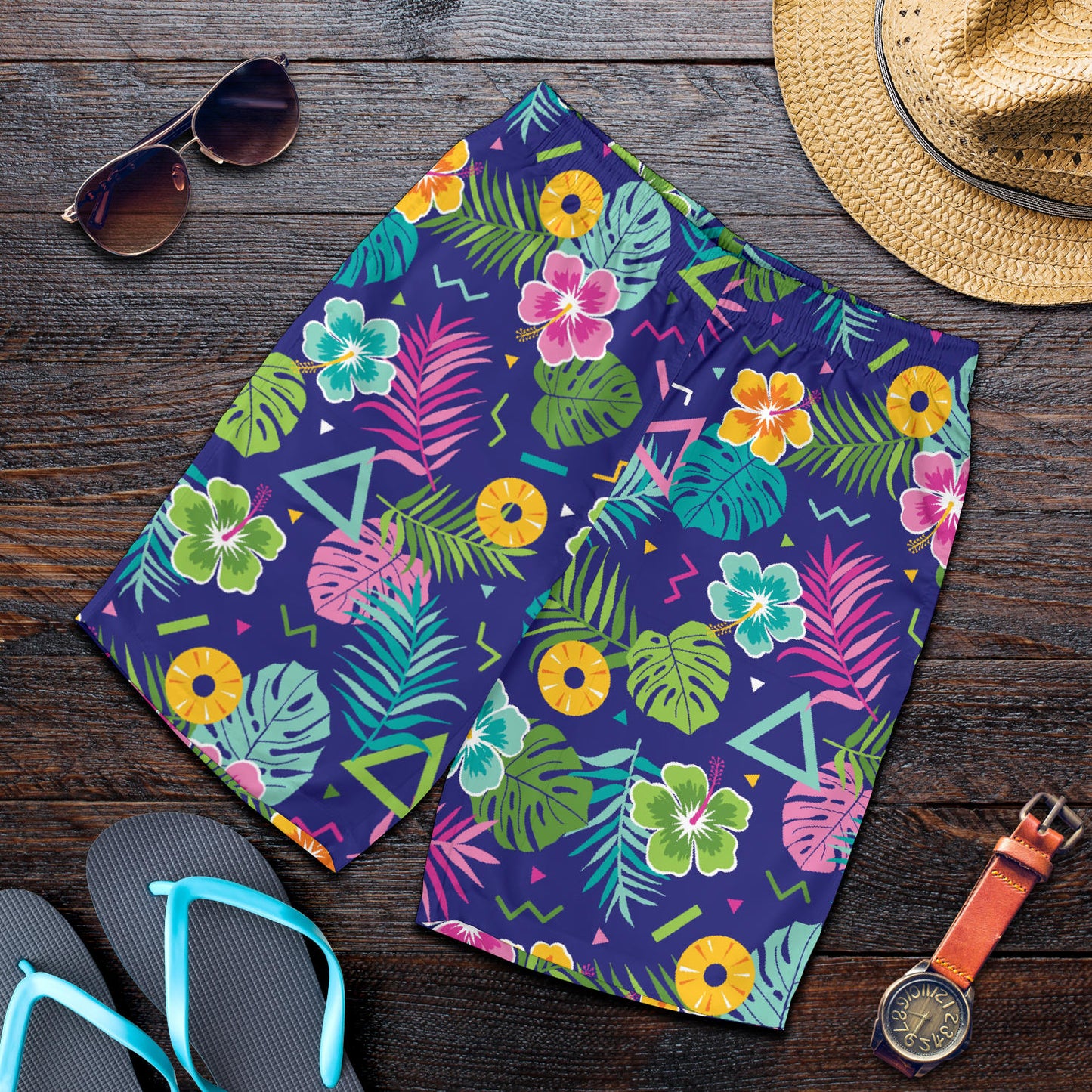 Hawaiian Themed Pattern Print Design H014 Mens Shorts