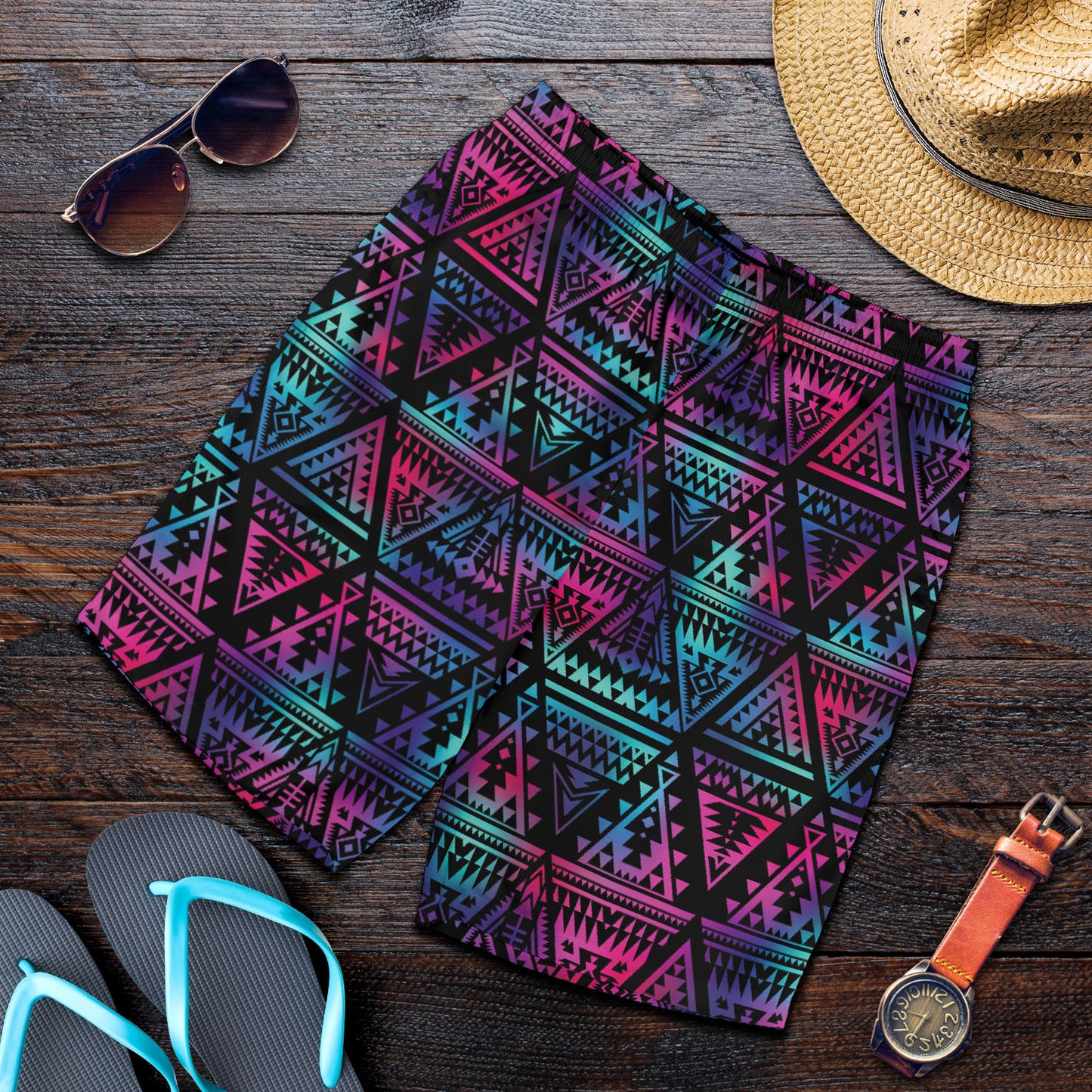 Tribal aztec Dark Multicolor Mens Shorts
