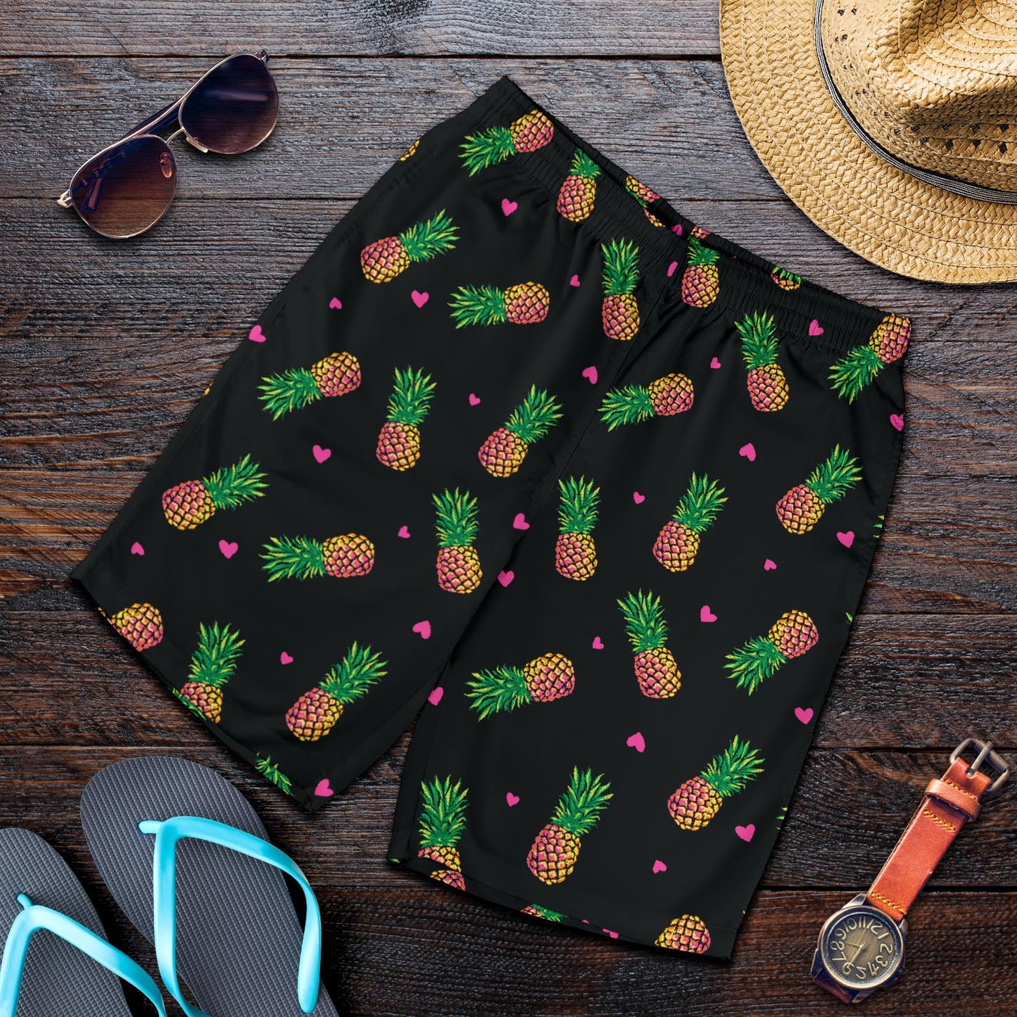 Neon Pineapple Pattern Print Design A04 Mens Shorts