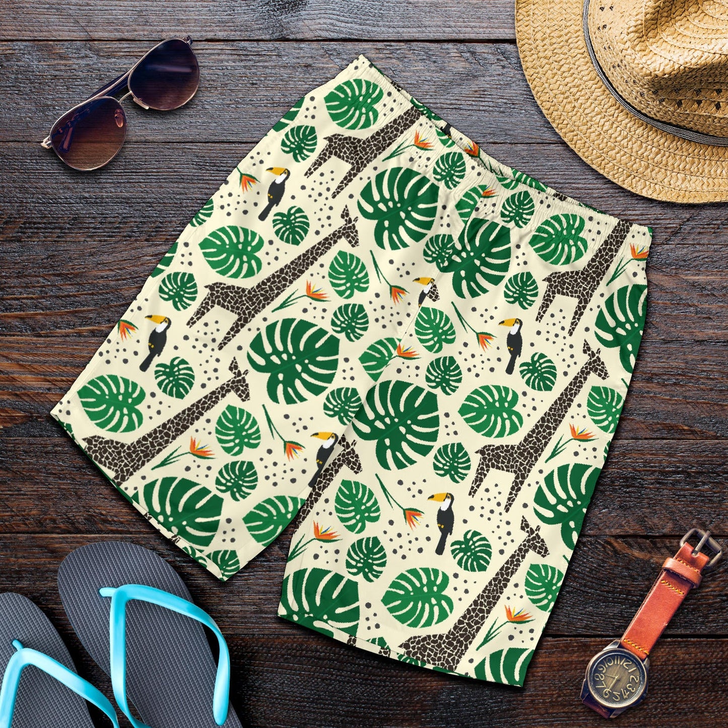 Rainforest Giraffe Pattern Print Design A02 Mens Shorts