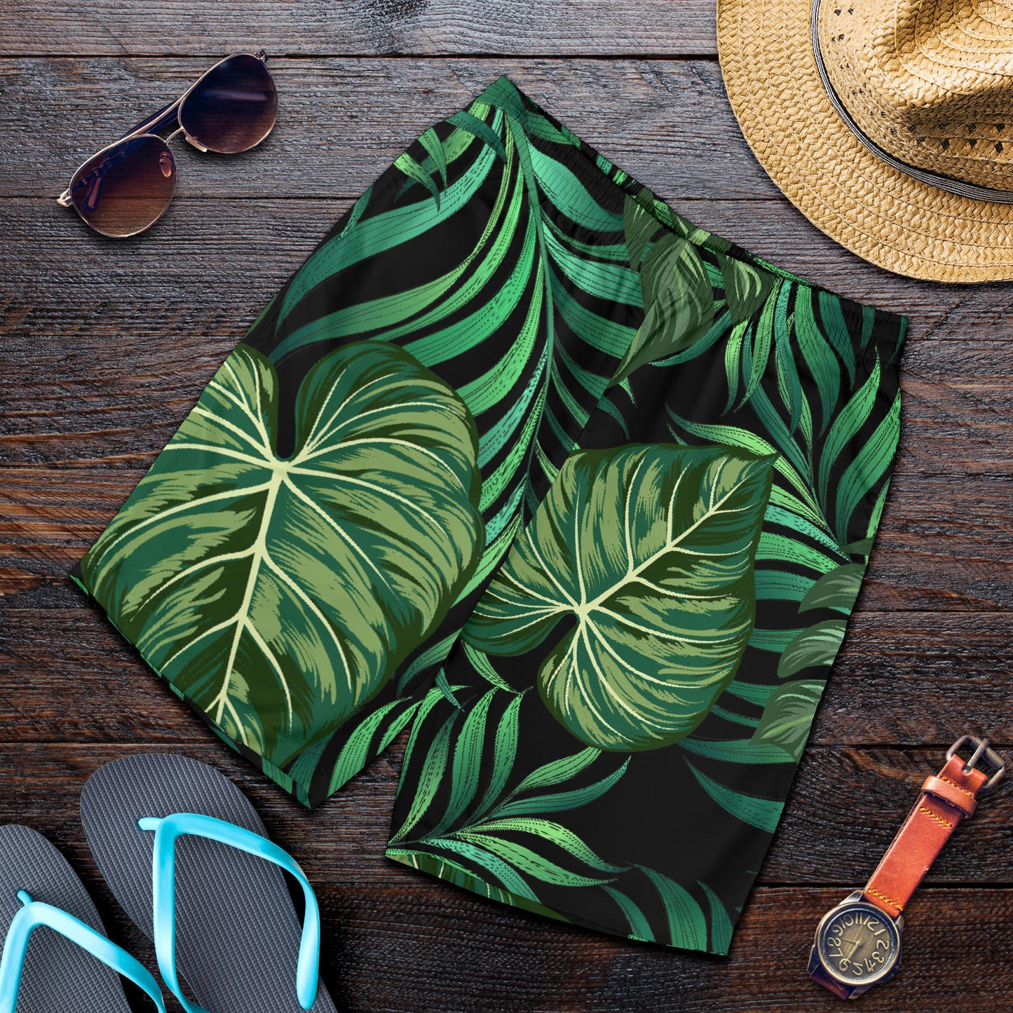Green Fresh Tropical Palm Leaves Mens Shorts