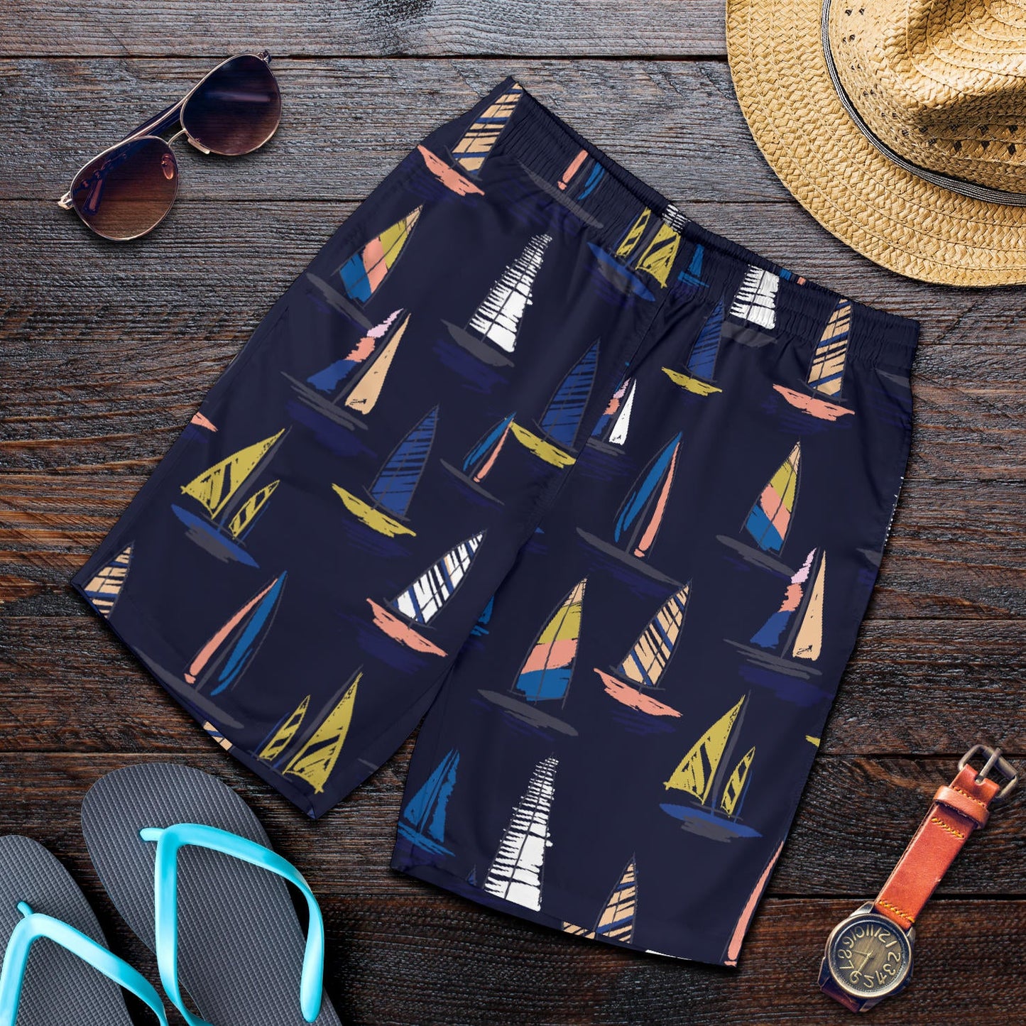 Sailing Ships Pattern Print Design A03 Mens Shorts