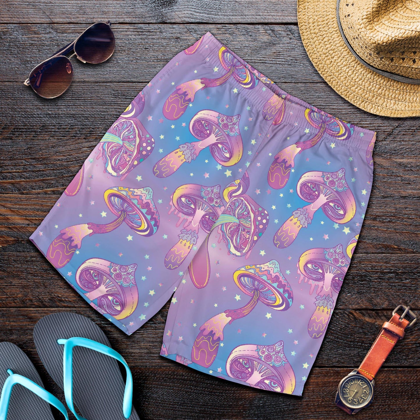 Psychedelic Mushroom Pattern Print Design A01 Mens Shorts