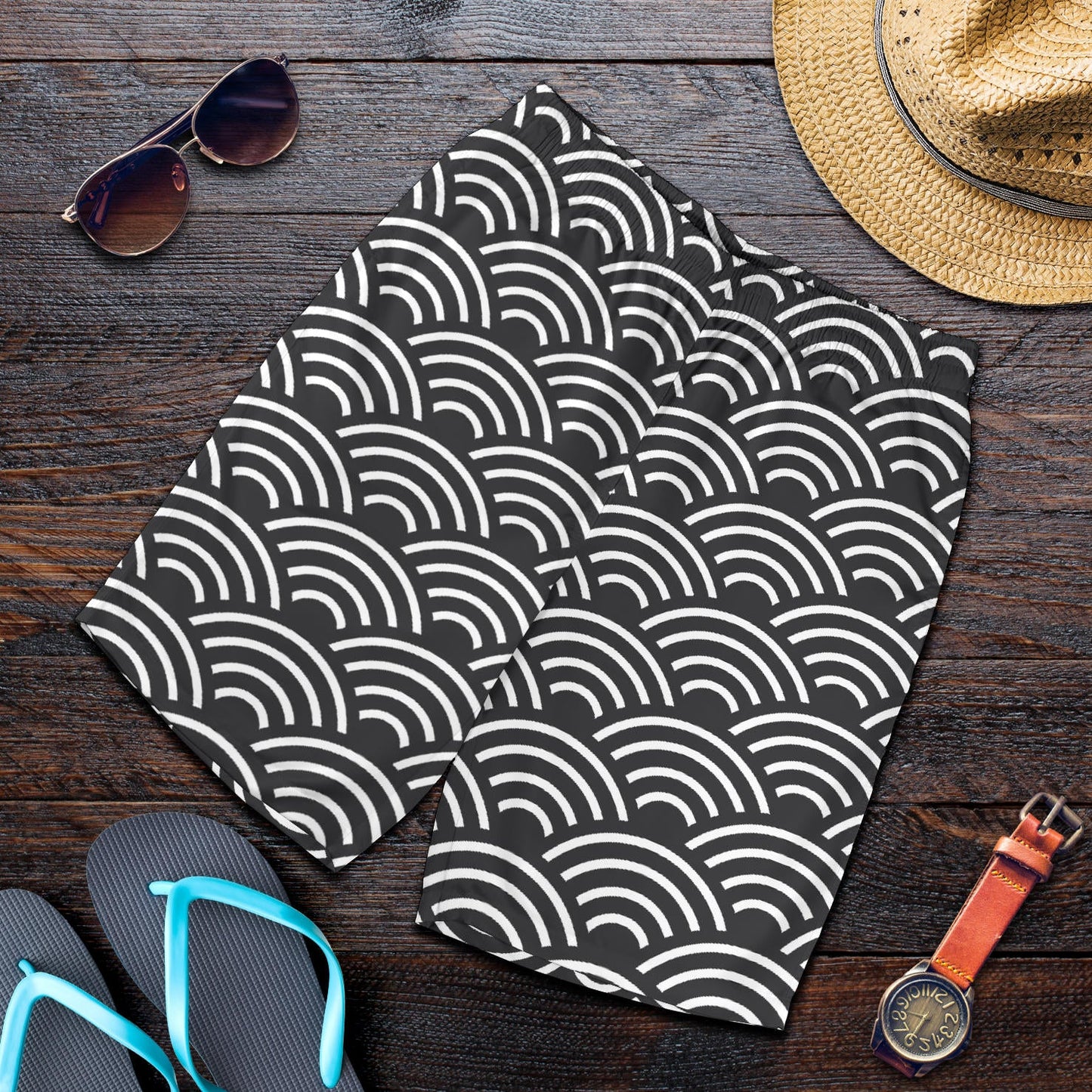 Scales Black White Pattern Print Design 03 Mens Shorts