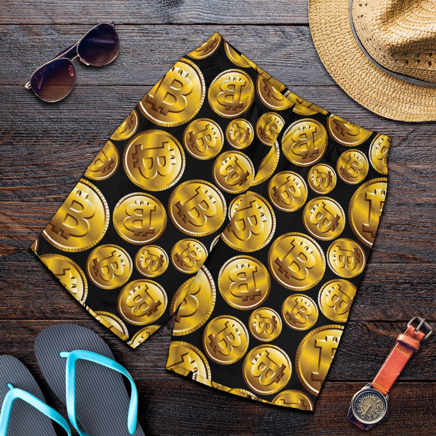 Bitcoin Pattern Print Design DO05 Mens Shorts