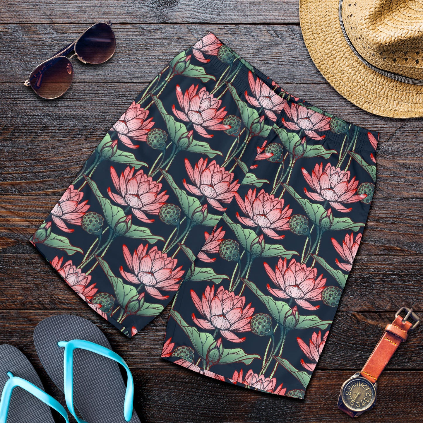 Water Lily Pattern Print Design WL03 Mens Shorts