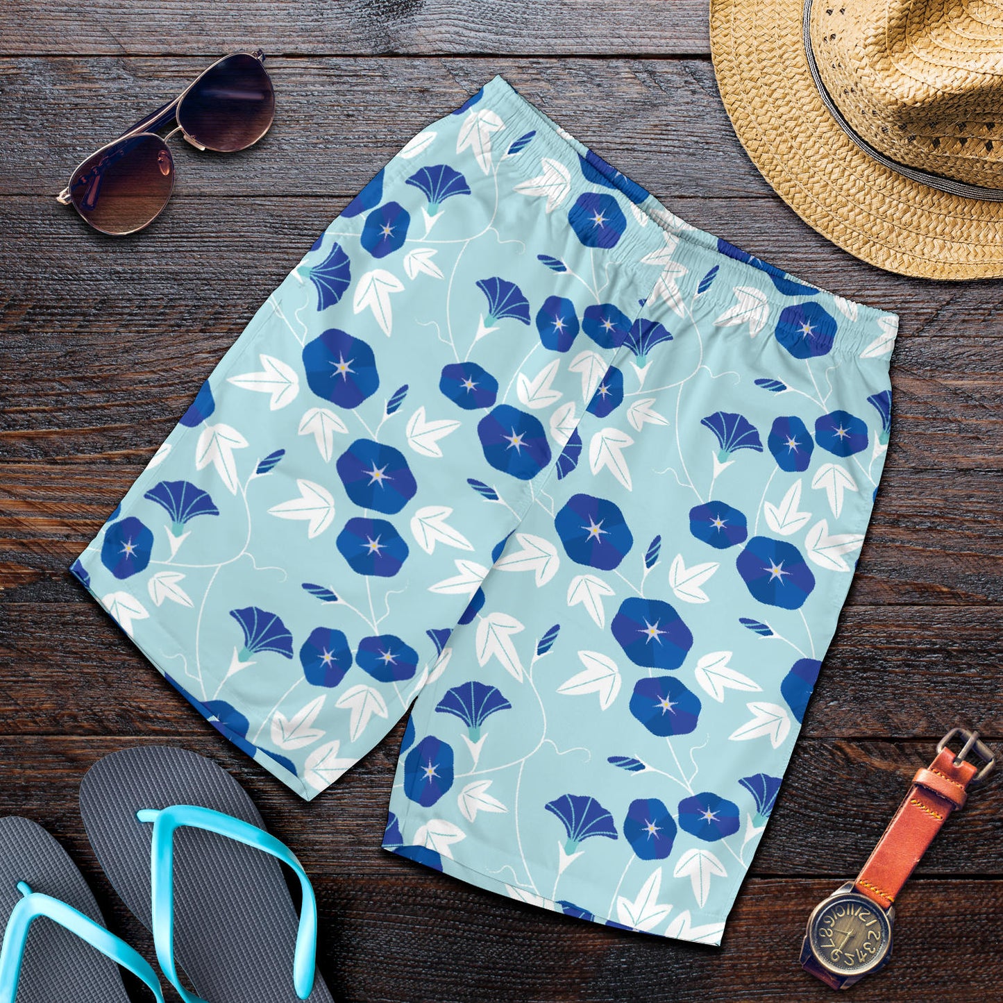 Morning Glory Pattern Print Design MG07 Mens Shorts