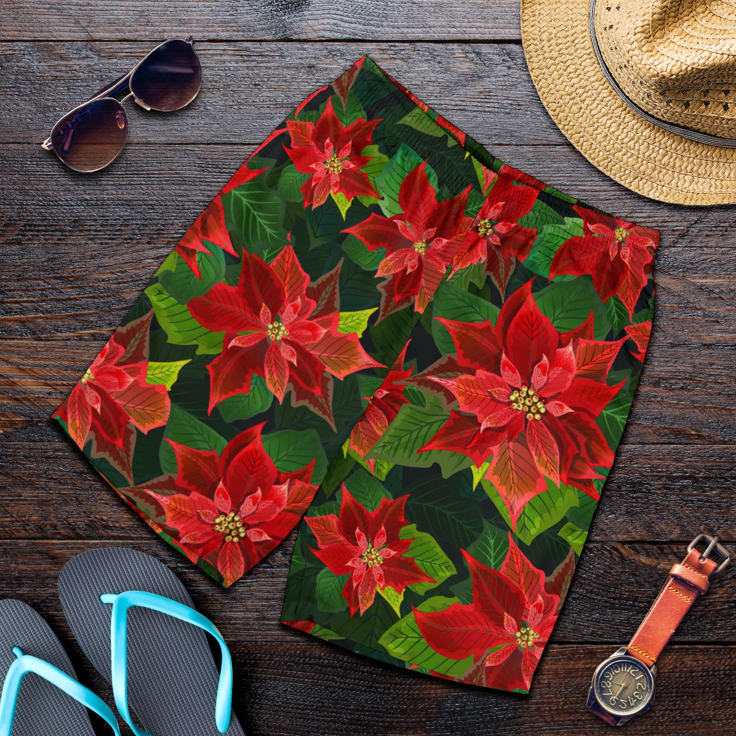 Poinsettia Pattern Print Design POT04 Mens Shorts