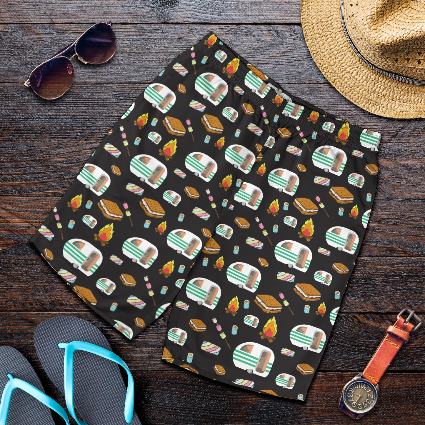Camper marshmallow Camping Design Print Mens Shorts