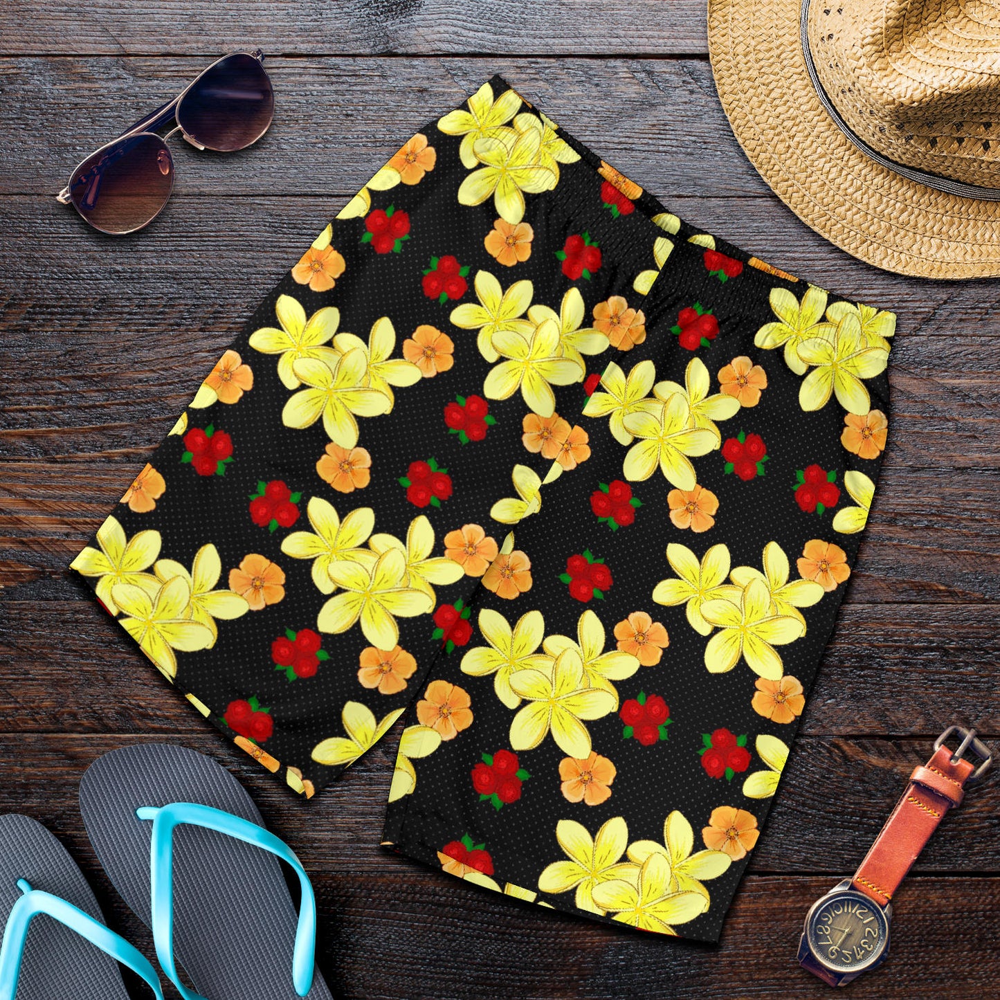 Yellow Plumeria Pattern Print Design PM04 Mens Shorts
