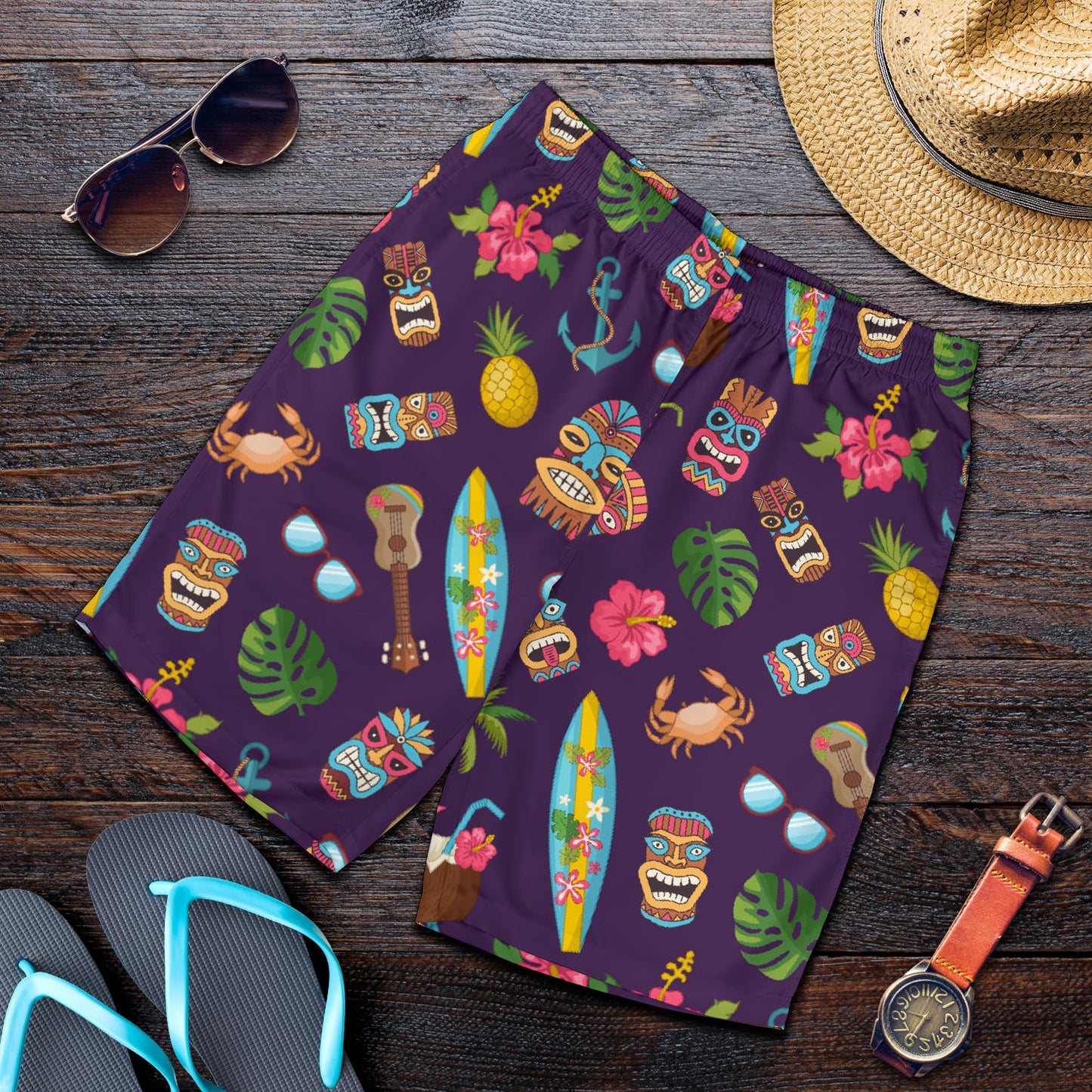 Hawaiian Themed Pattern Print Design H024 Mens Shorts