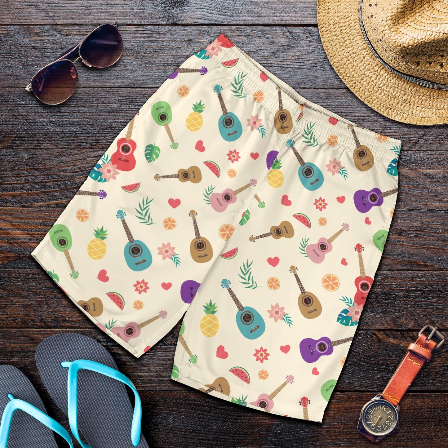 Ukulele Pattern Print Design 01 Mens Shorts