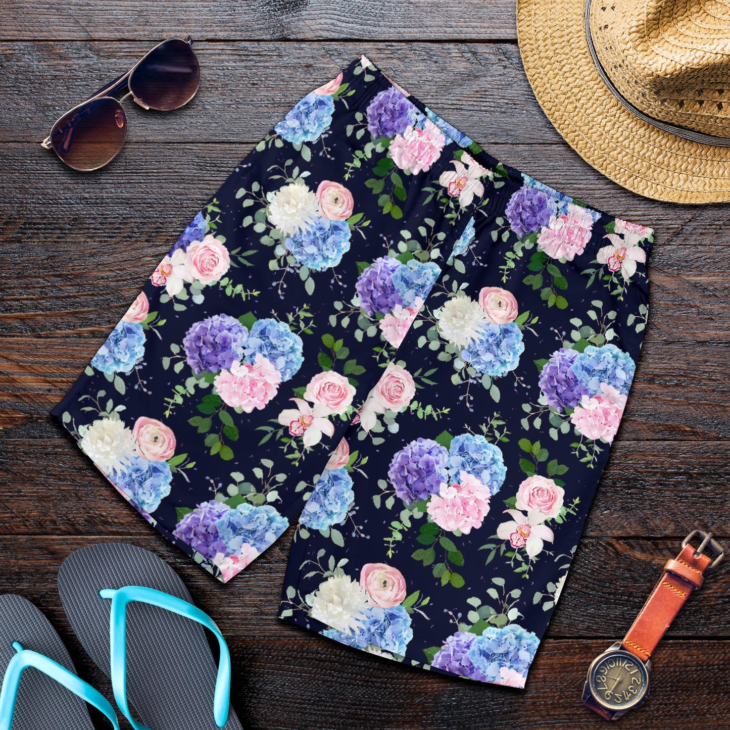 Hydrangea Pattern Print Design HD01 Mens Shorts