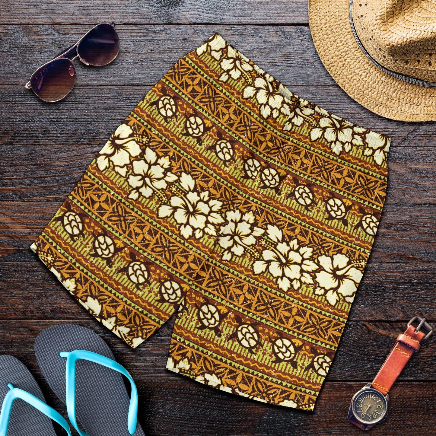 Hawaiian Themed Pattern Print Design H015 Mens Shorts