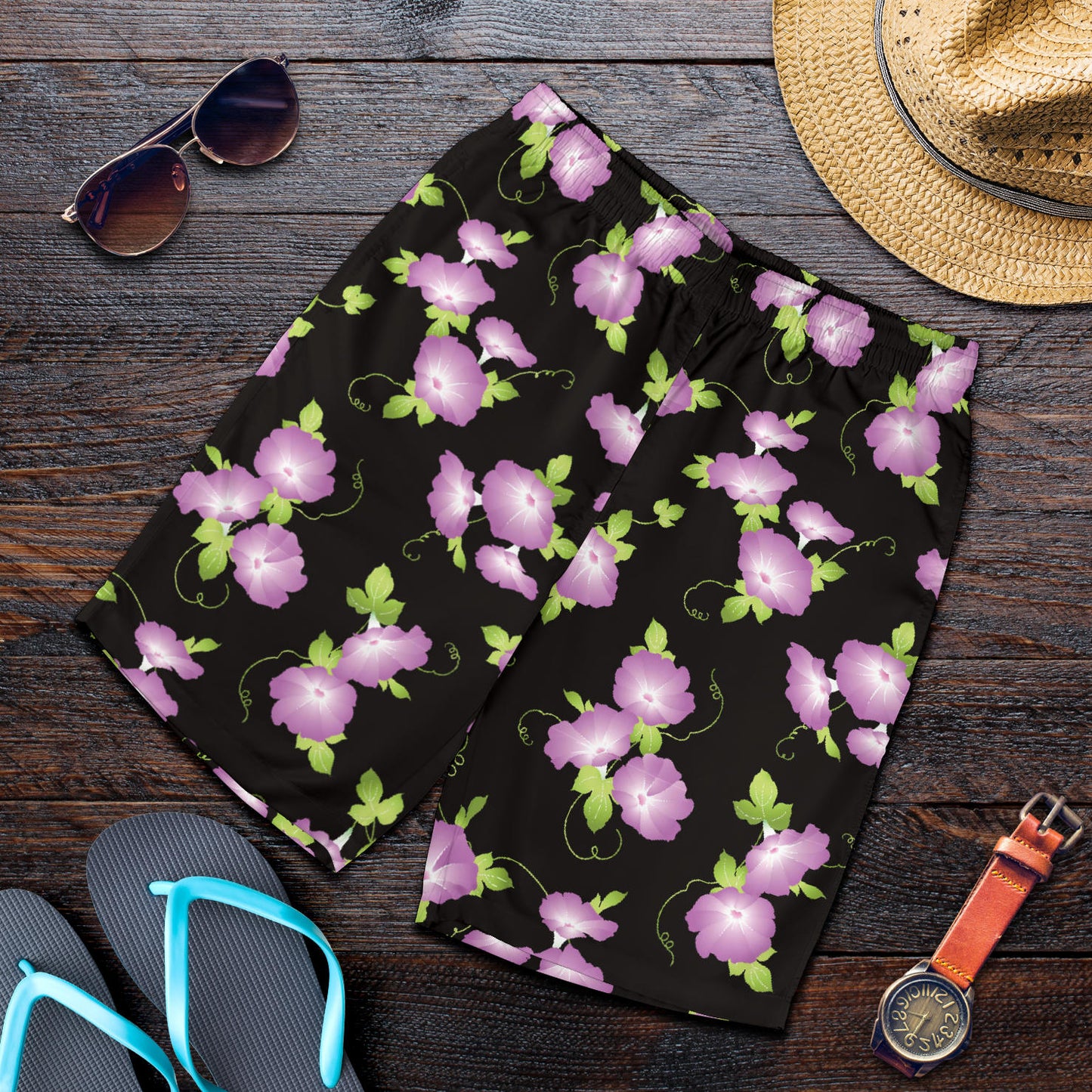 Morning Glory Pattern Print Design MG02 Mens Shorts