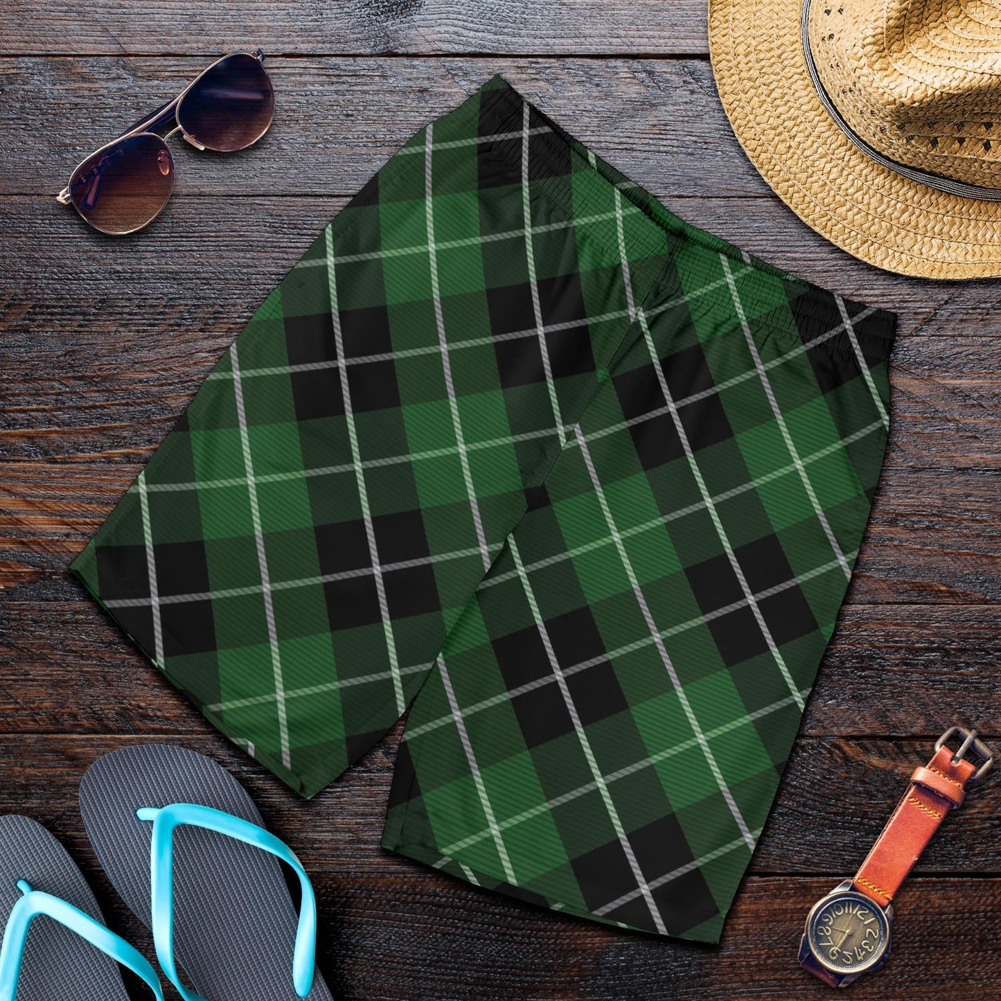 Plaid Green Pattern Print Design A05 Mens Shorts