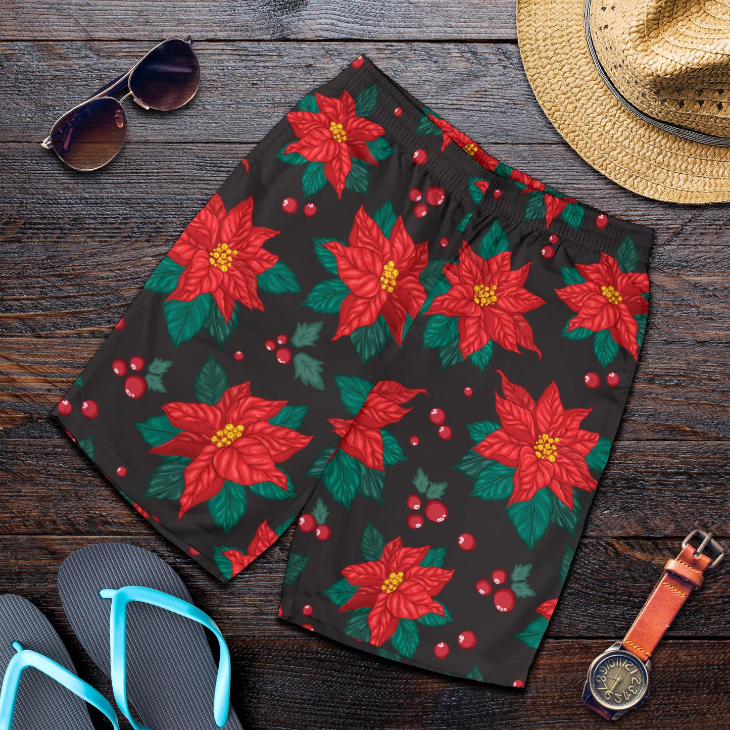 Poinsettia Pattern Print Design POT07 Mens Shorts