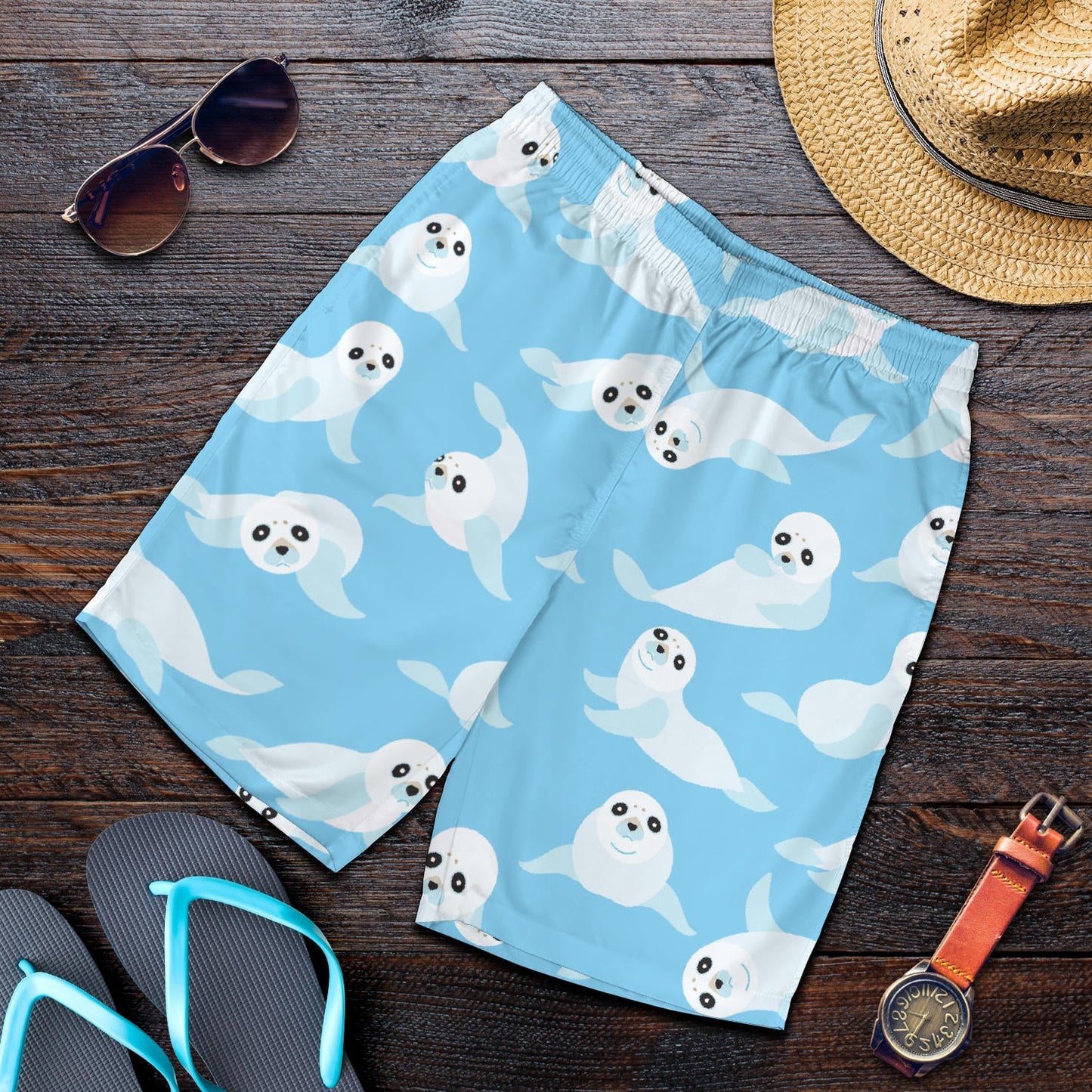 Sea Lion Cute Pattern Print Design 03 Mens Shorts