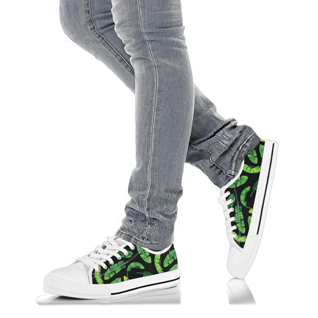 Banana Leaf Pattern Print Design BL02 White Bottom Low Top Shoes
