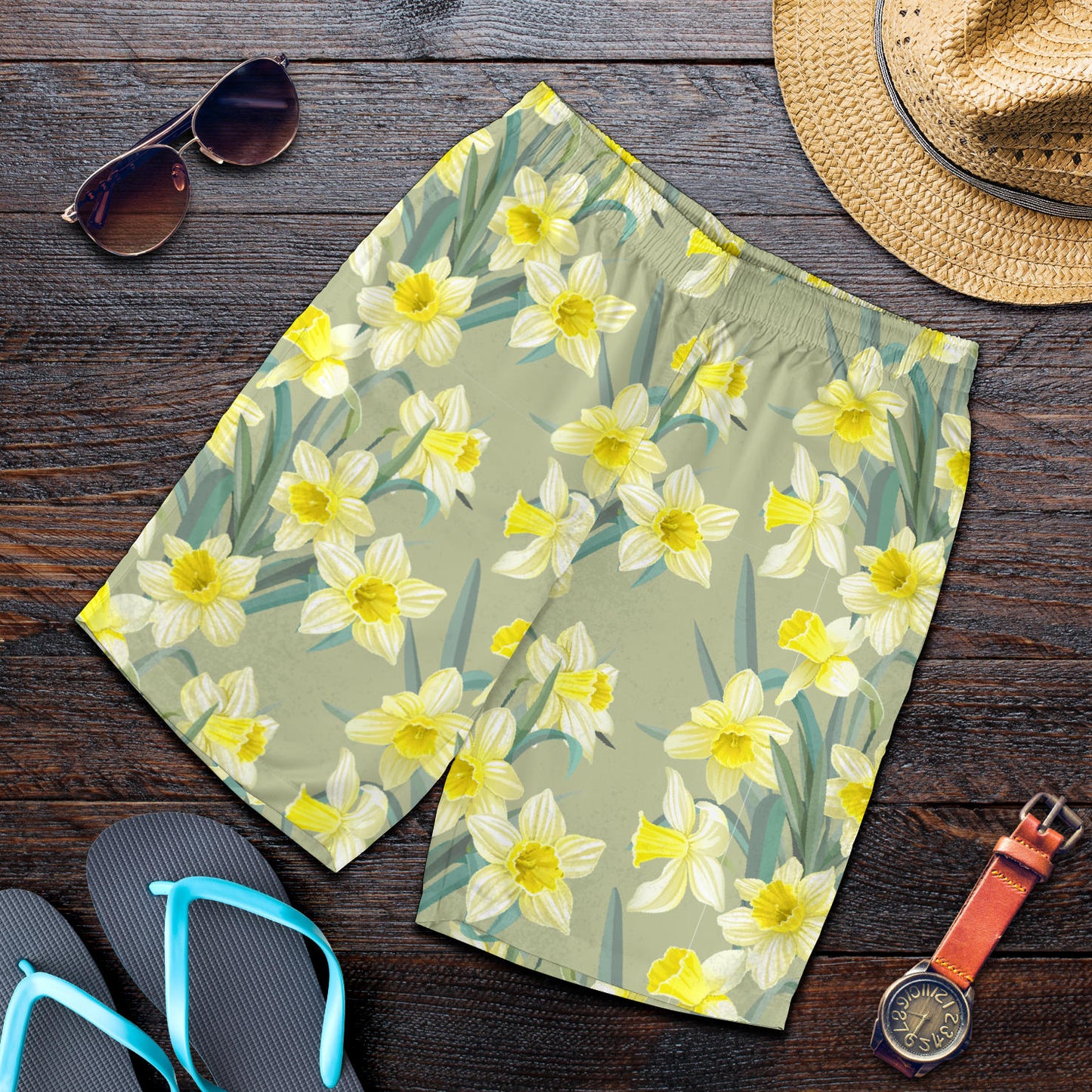 Daffodils Pattern Print Design DF01 Mens Shorts