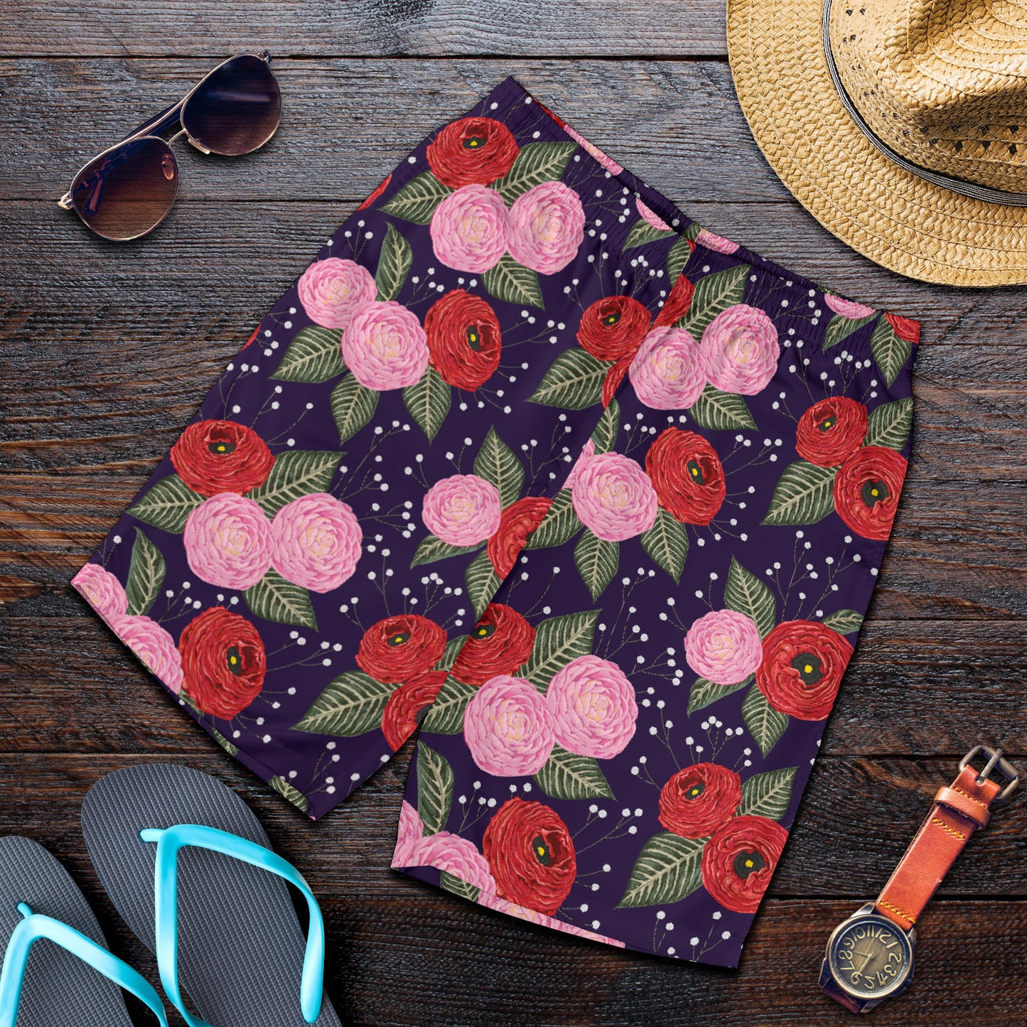 Camellia Pattern Print Design CM02 Mens Shorts