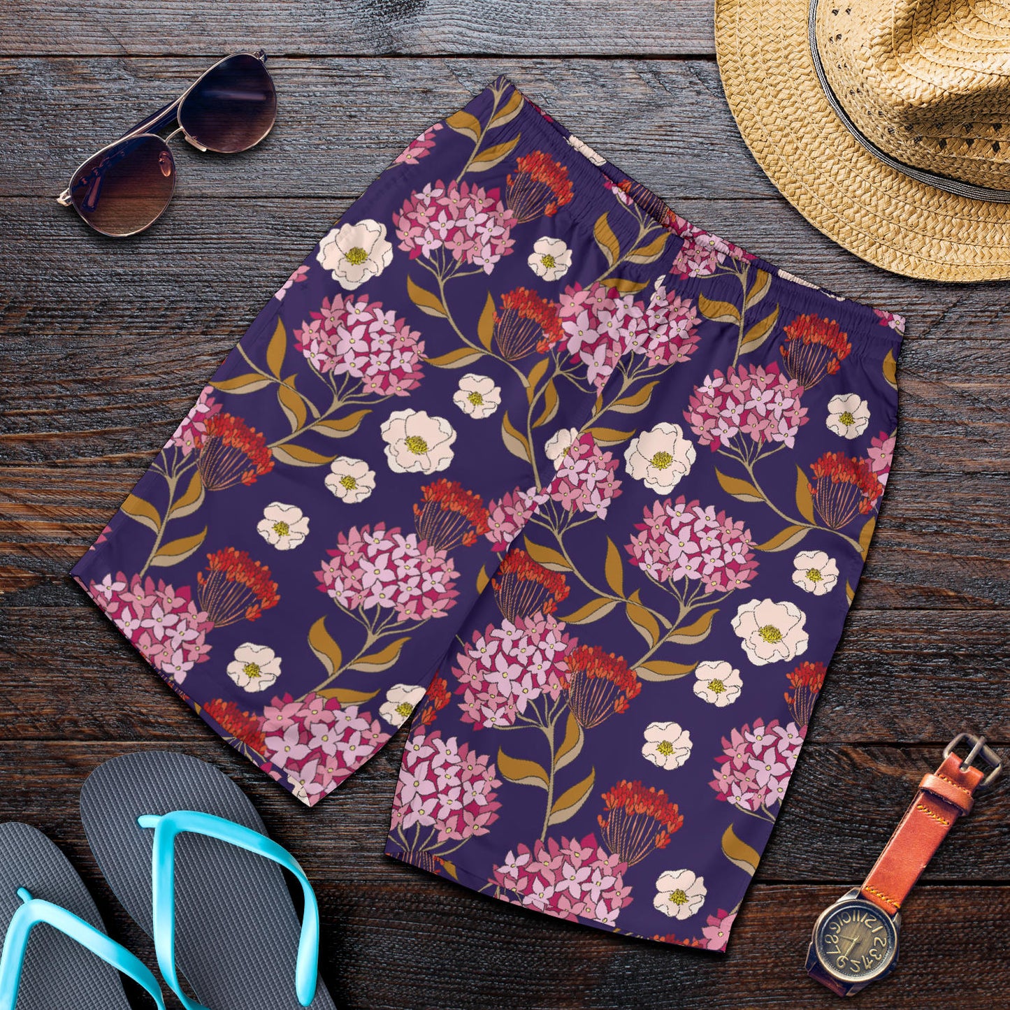 Hydrangea Pattern Print Design HD010 Mens Shorts