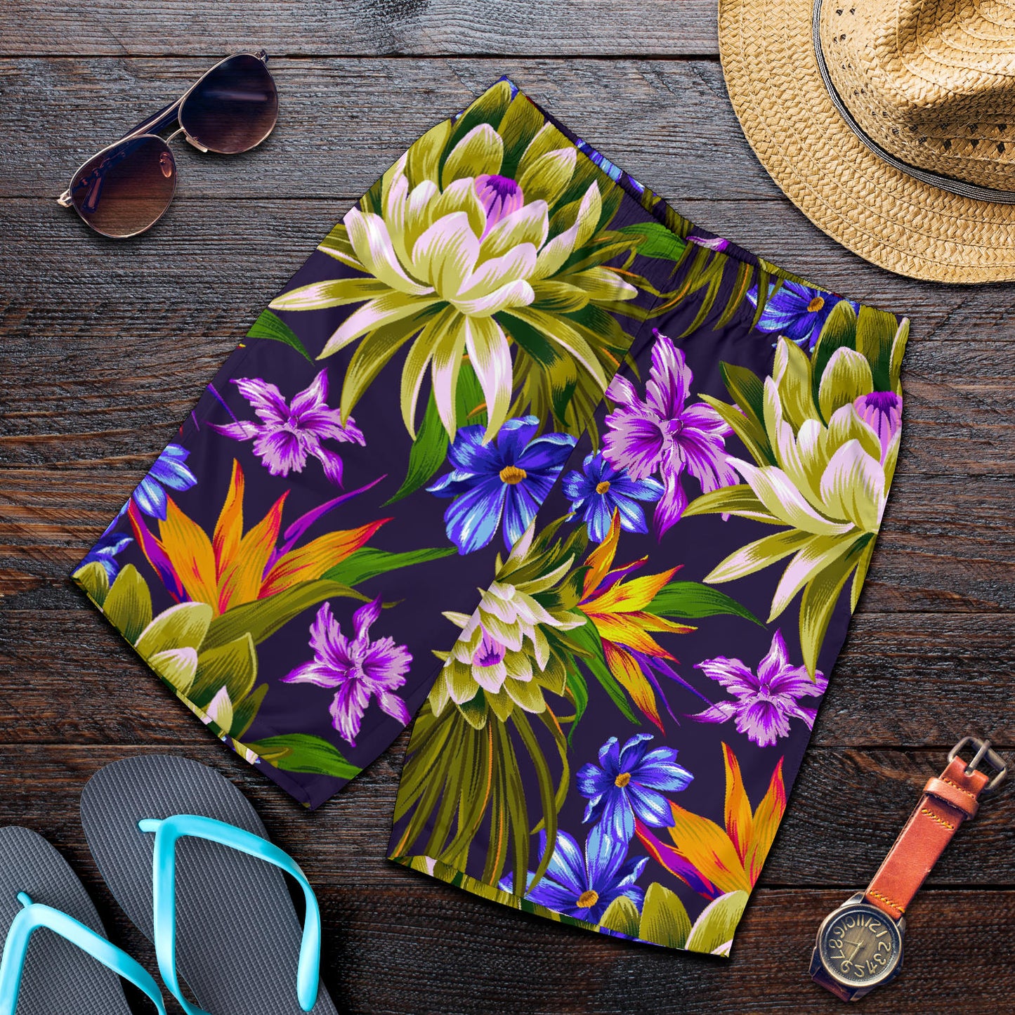Water Lily Pattern Print Design WL08 Mens Shorts