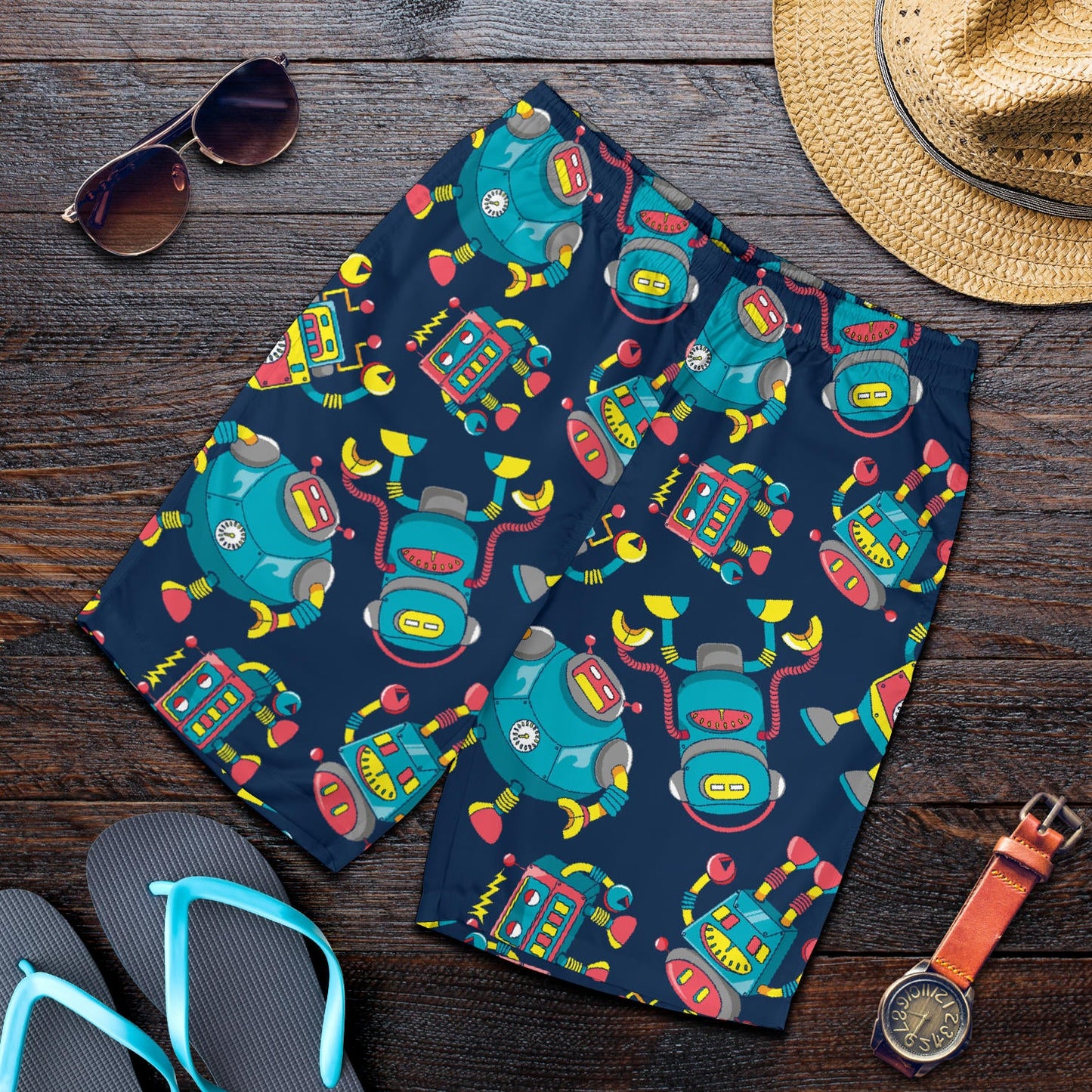 Robot Pattern Print Design A05 Mens Shorts