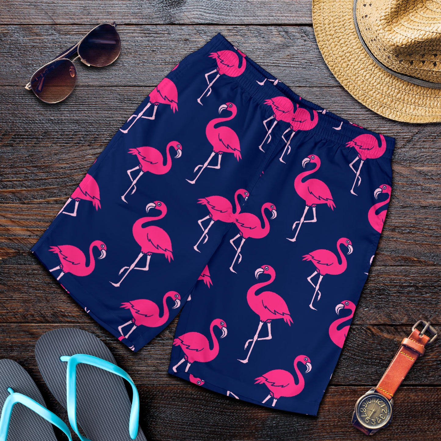 Pink Flamingo Pattern Mens Shorts