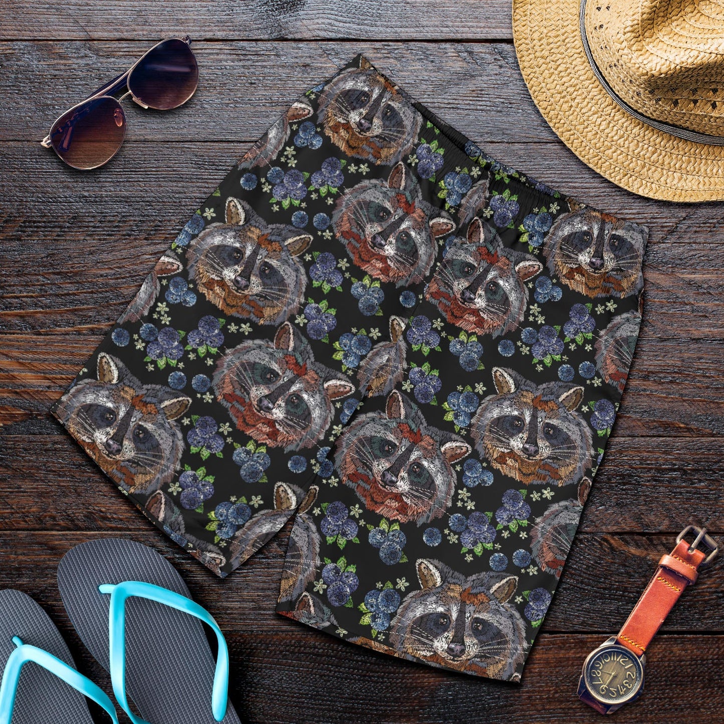 Raccoon Pattern Print Design A03 Mens Shorts