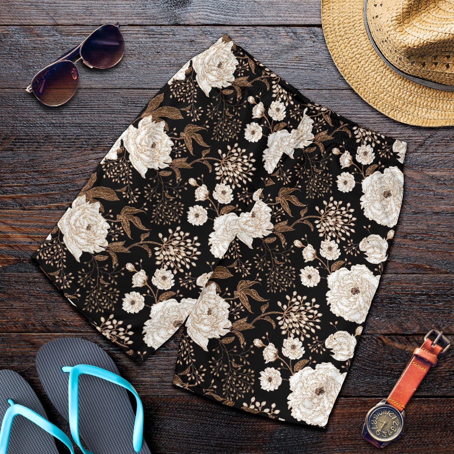 Peony Pattern Print Design A02 Mens Shorts