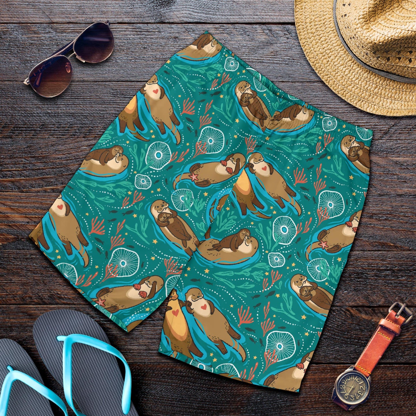 Sea Otter Pattern Print Design 01 Mens Shorts