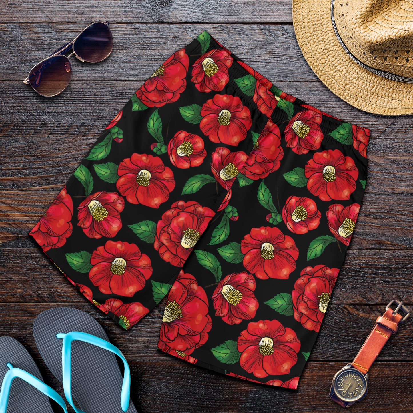 Camellia Pattern Print Design CM07 Mens Shorts