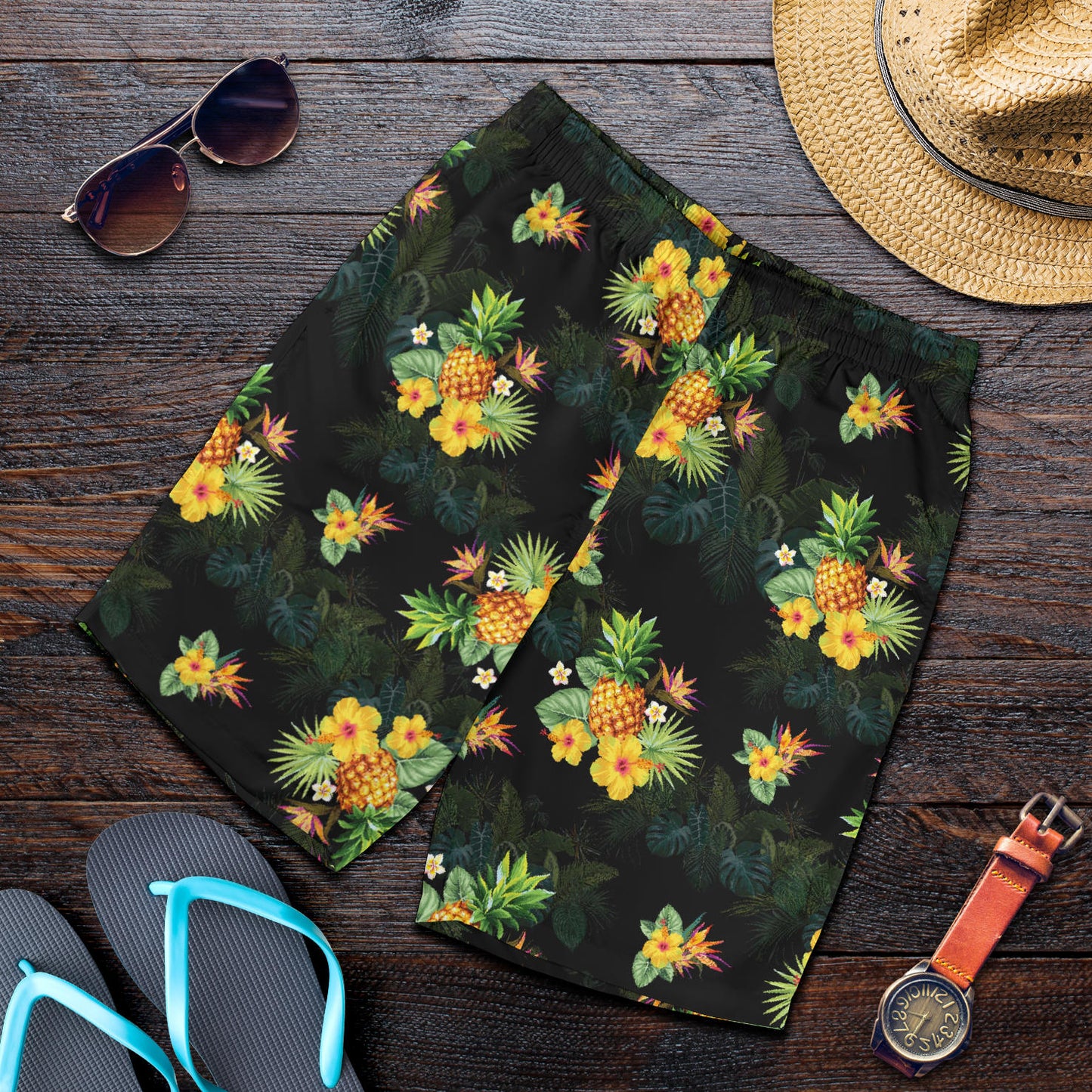 Pineapple Tropical Flower Print Pattern Mens Shorts